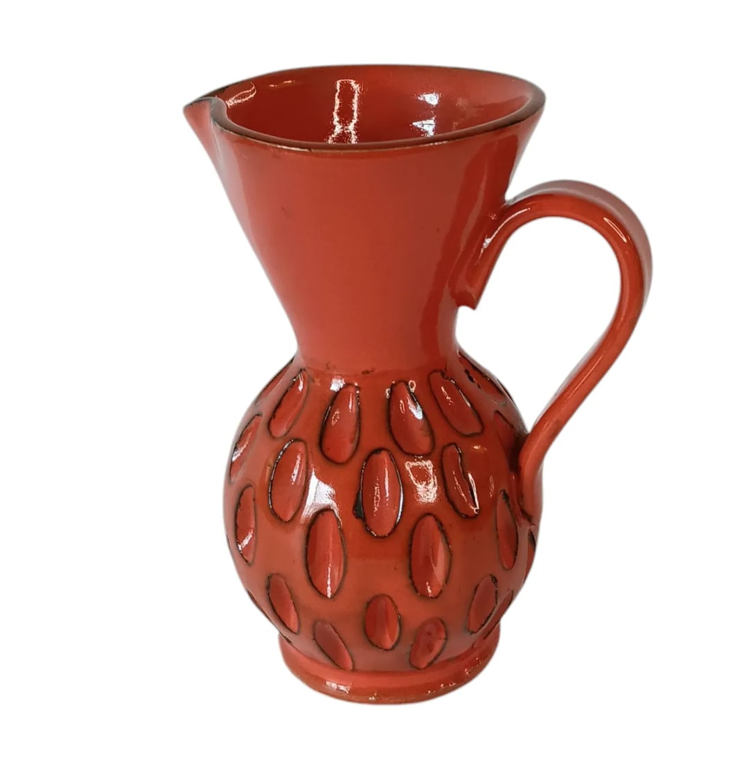 Mid-Century Modern Orange & Black Sgraffito Pitcher, Made in Italy - 2