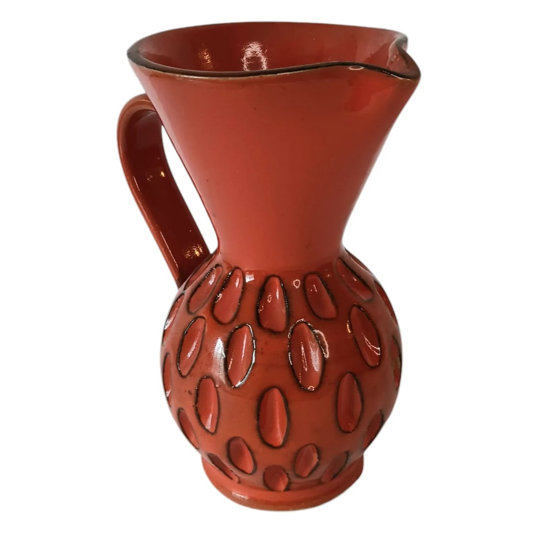 Mid-Century Modern Orange & Black Sgraffito Pitcher, Made in Italy - 3