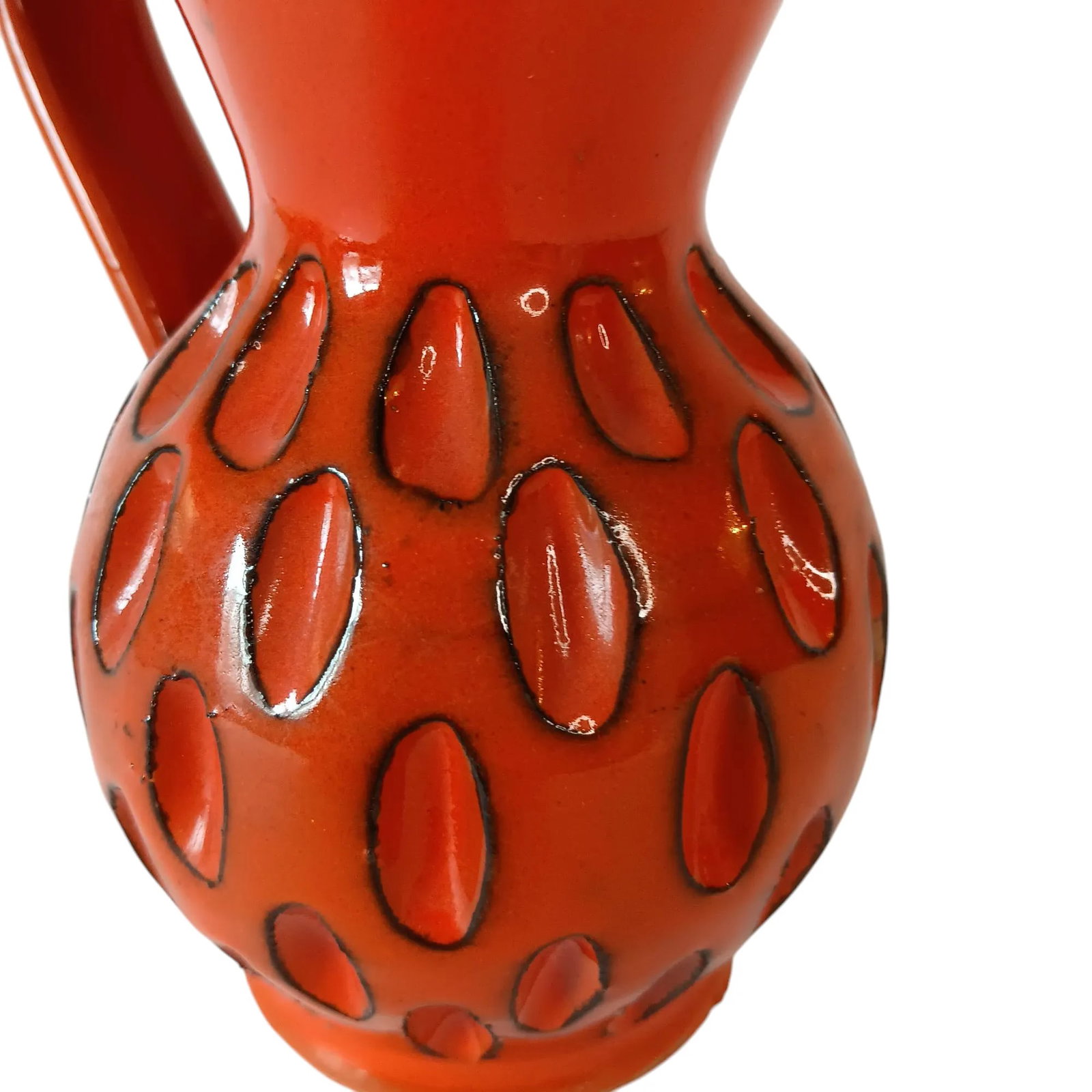 Mid-Century Modern Orange & Black Sgraffito Pitcher, Made in Italy - 7