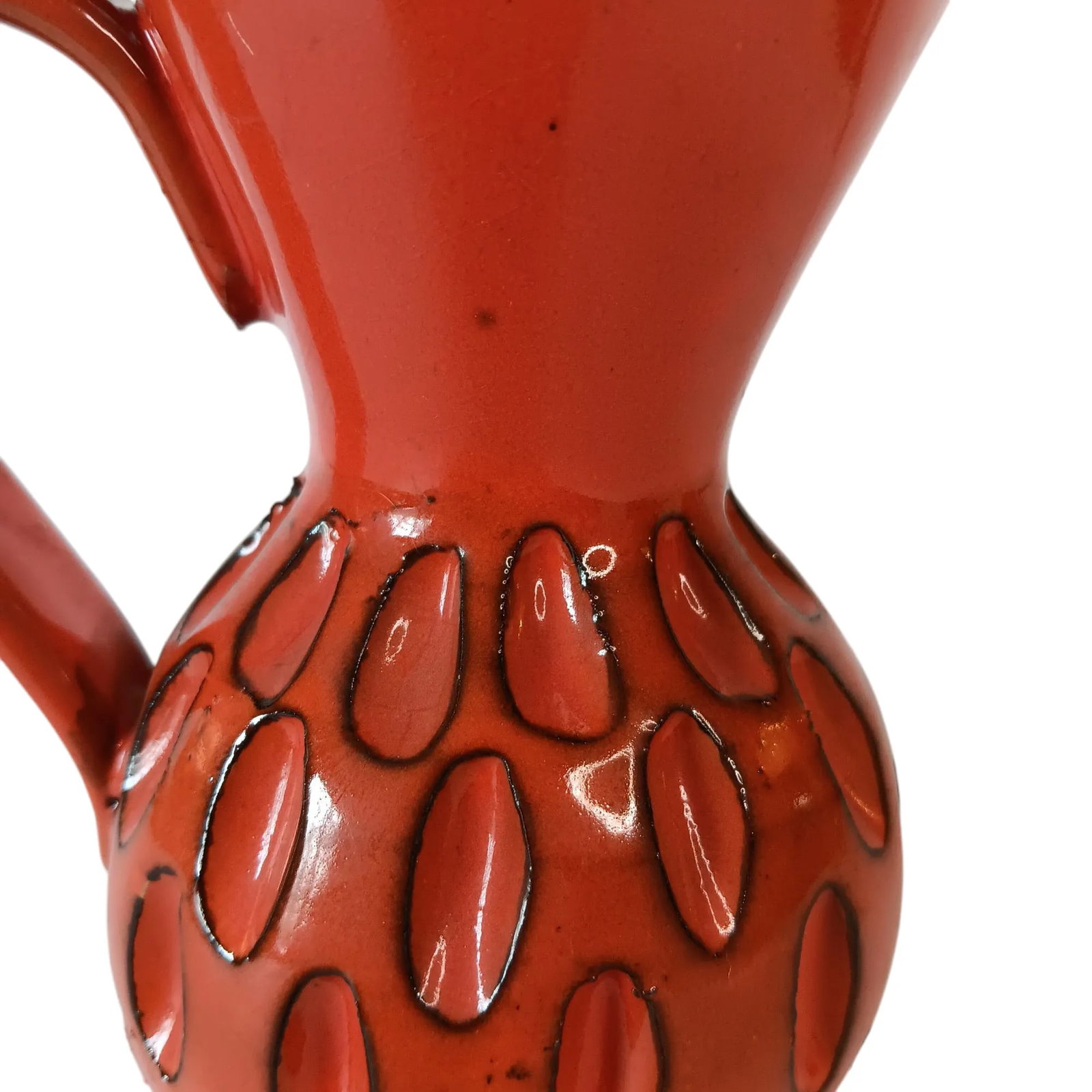 Mid-Century Modern Orange & Black Sgraffito Pitcher, Made in Italy - 9