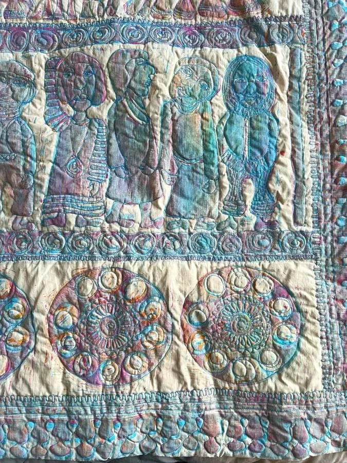 1990s Original Large Art Textile Embroidery Stitching Painting Indonesia - 3
