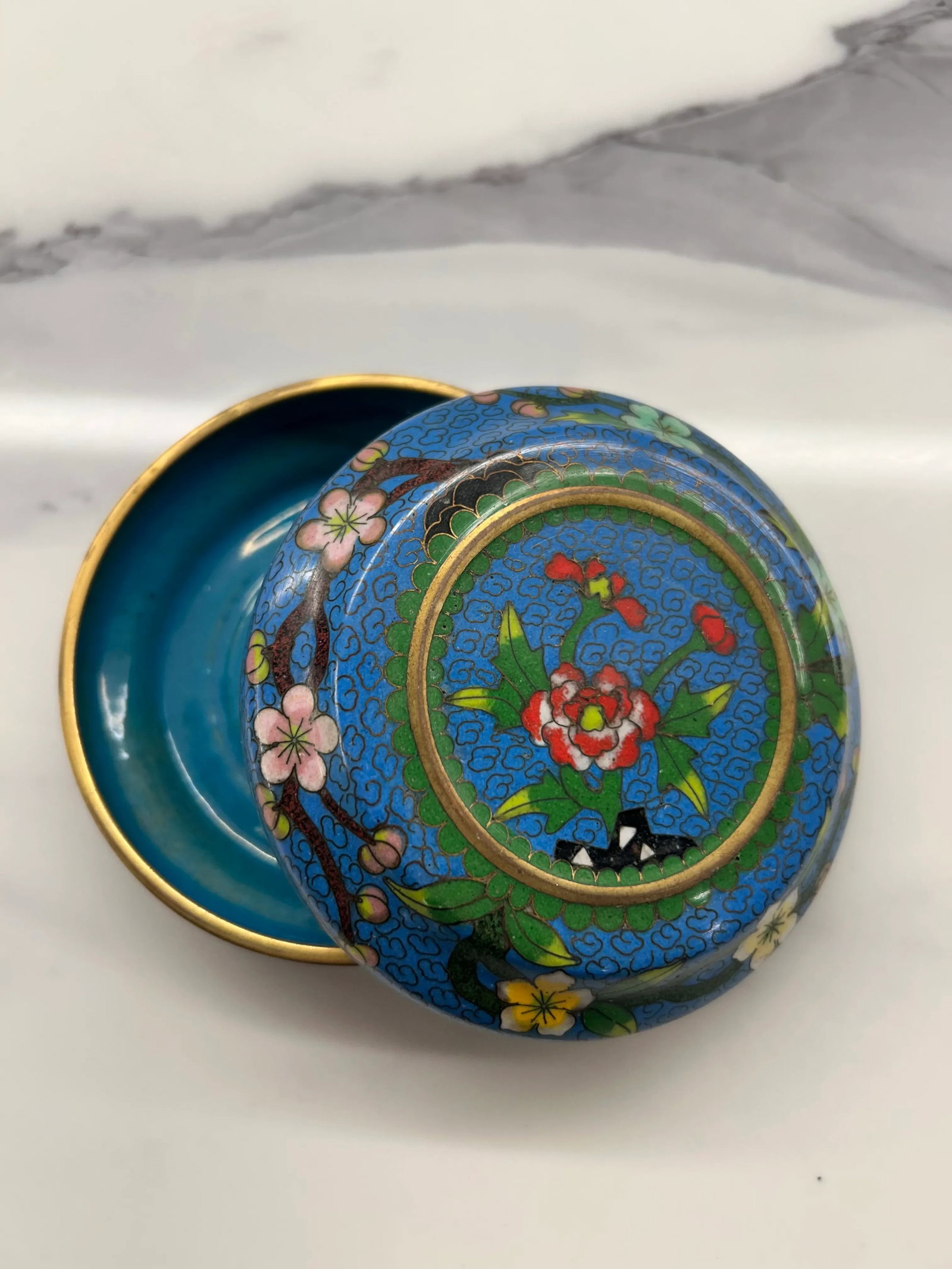 1950s Small Blue Cloisonne Reversible Jewel Box - 3