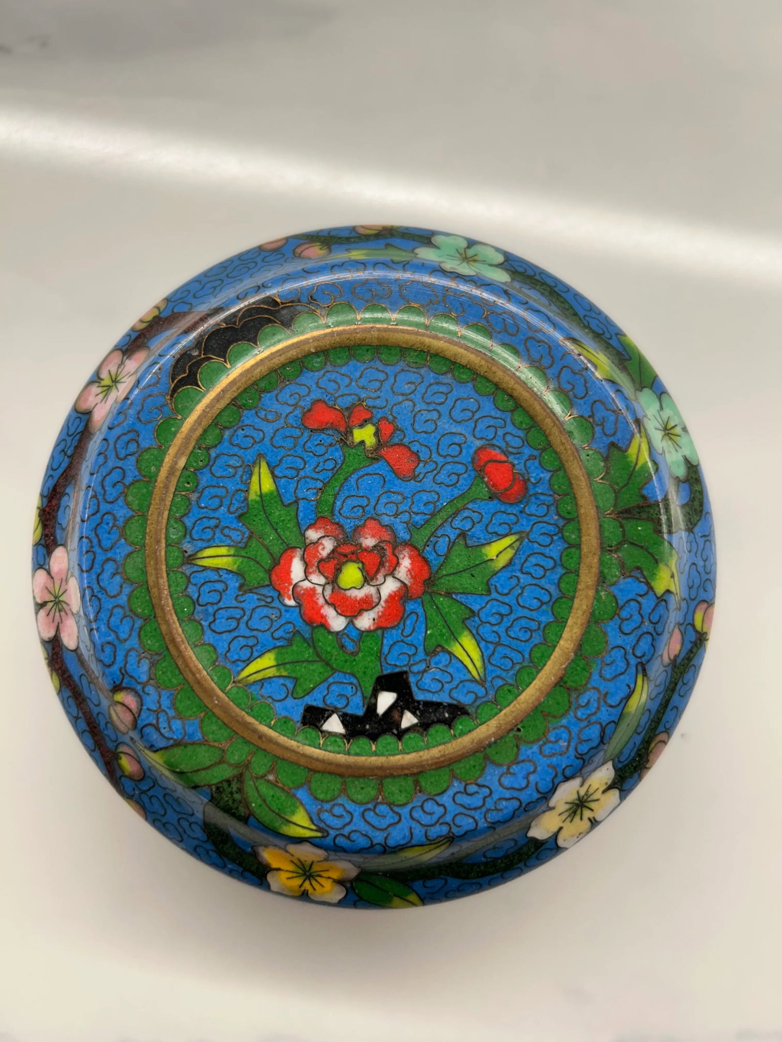 1950s Small Blue Cloisonne Reversible Jewel Box - 4