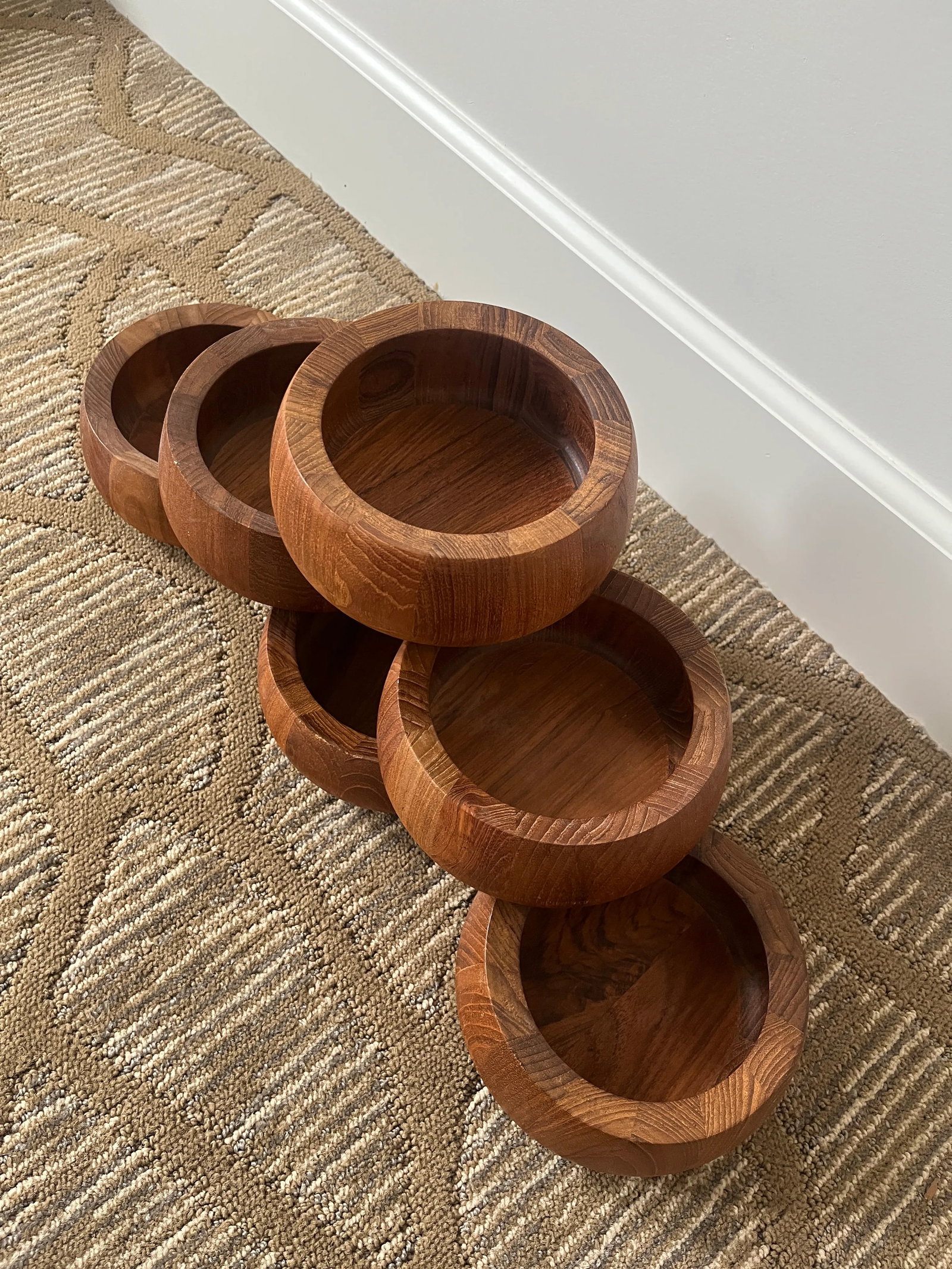 Vintage Dansk Staved Teak Serving Bowls by Jens Quistgaard Jhq Thailand- 6 Pieces - 2
