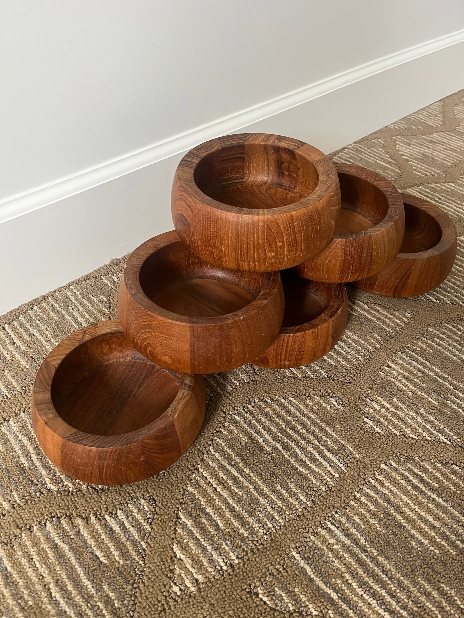 Vintage Dansk Staved Teak Serving Bowls by Jens Quistgaard Jhq Thailand- 6 Pieces - 6