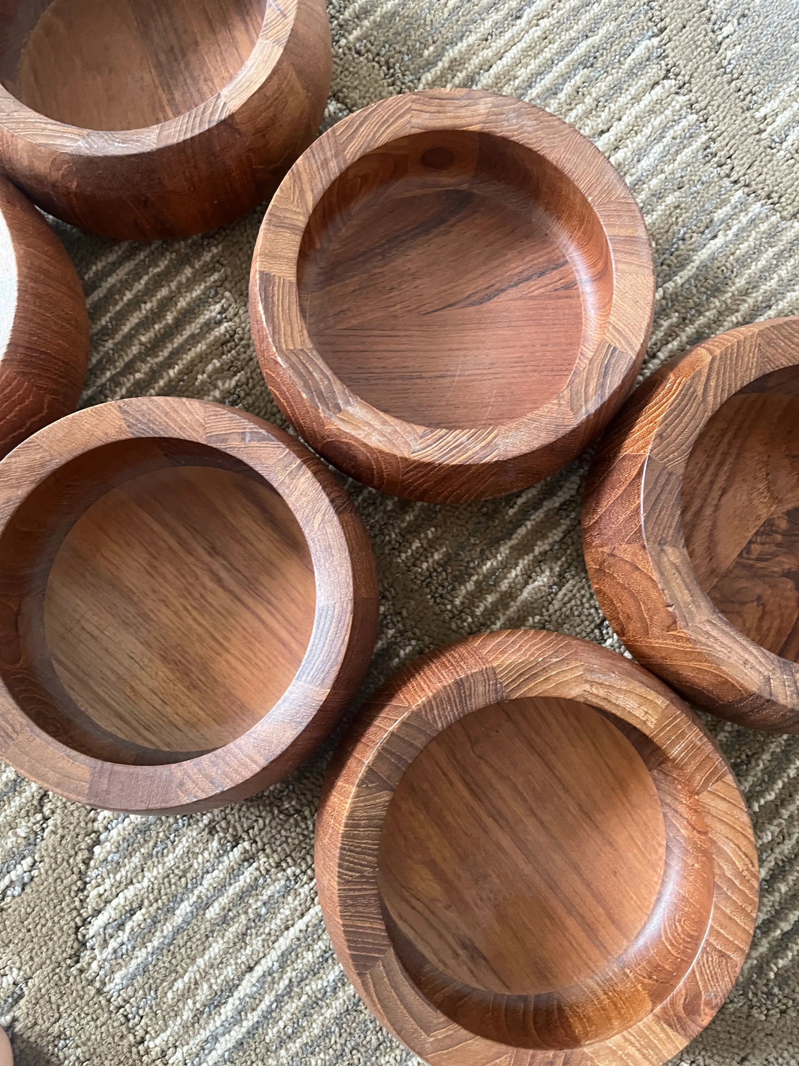 Vintage Dansk Staved Teak Serving Bowls by Jens Quistgaard Jhq Thailand- 6 Pieces - 7