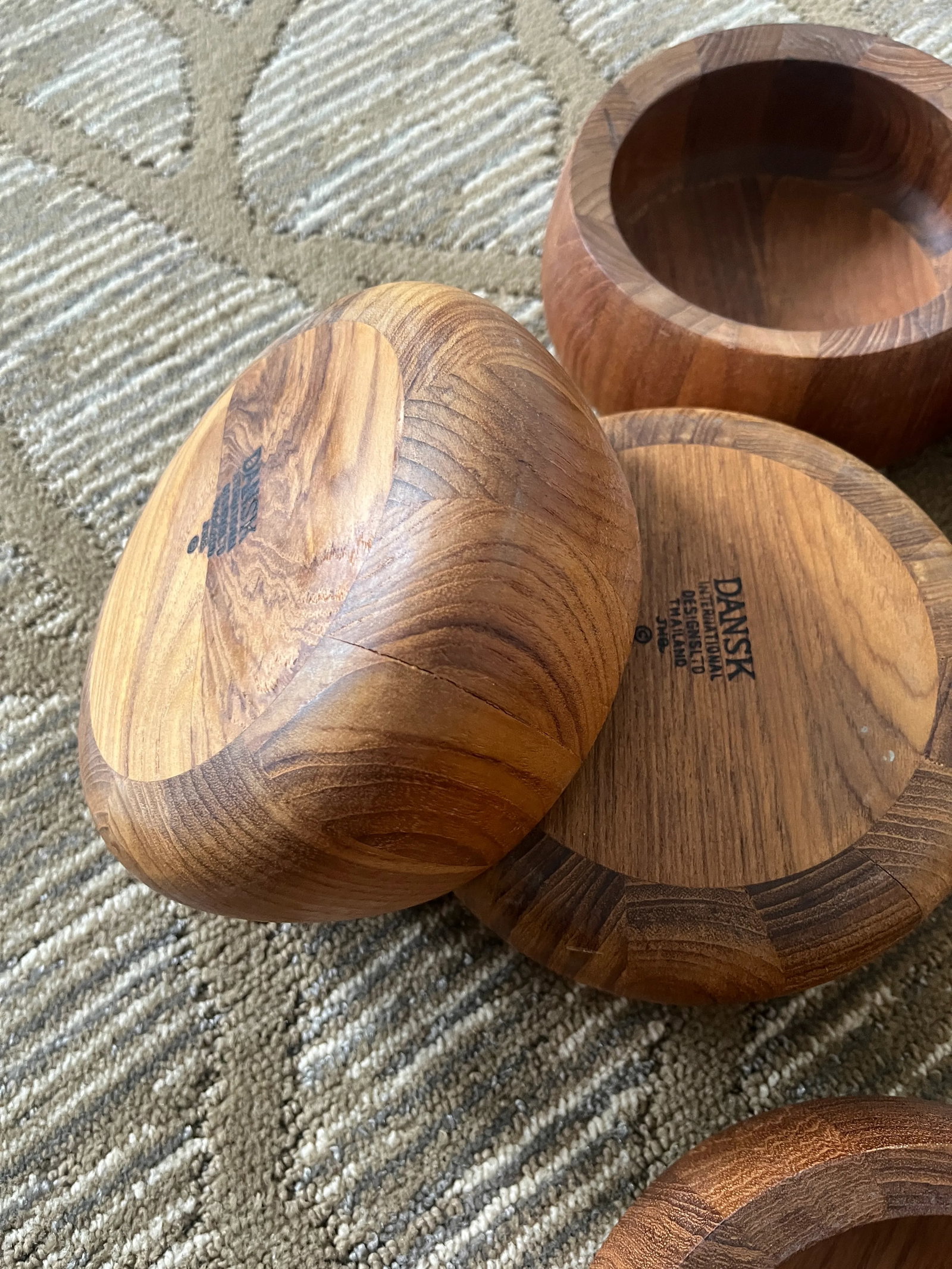 Vintage Dansk Staved Teak Serving Bowls by Jens Quistgaard Jhq Thailand- 6 Pieces - 8