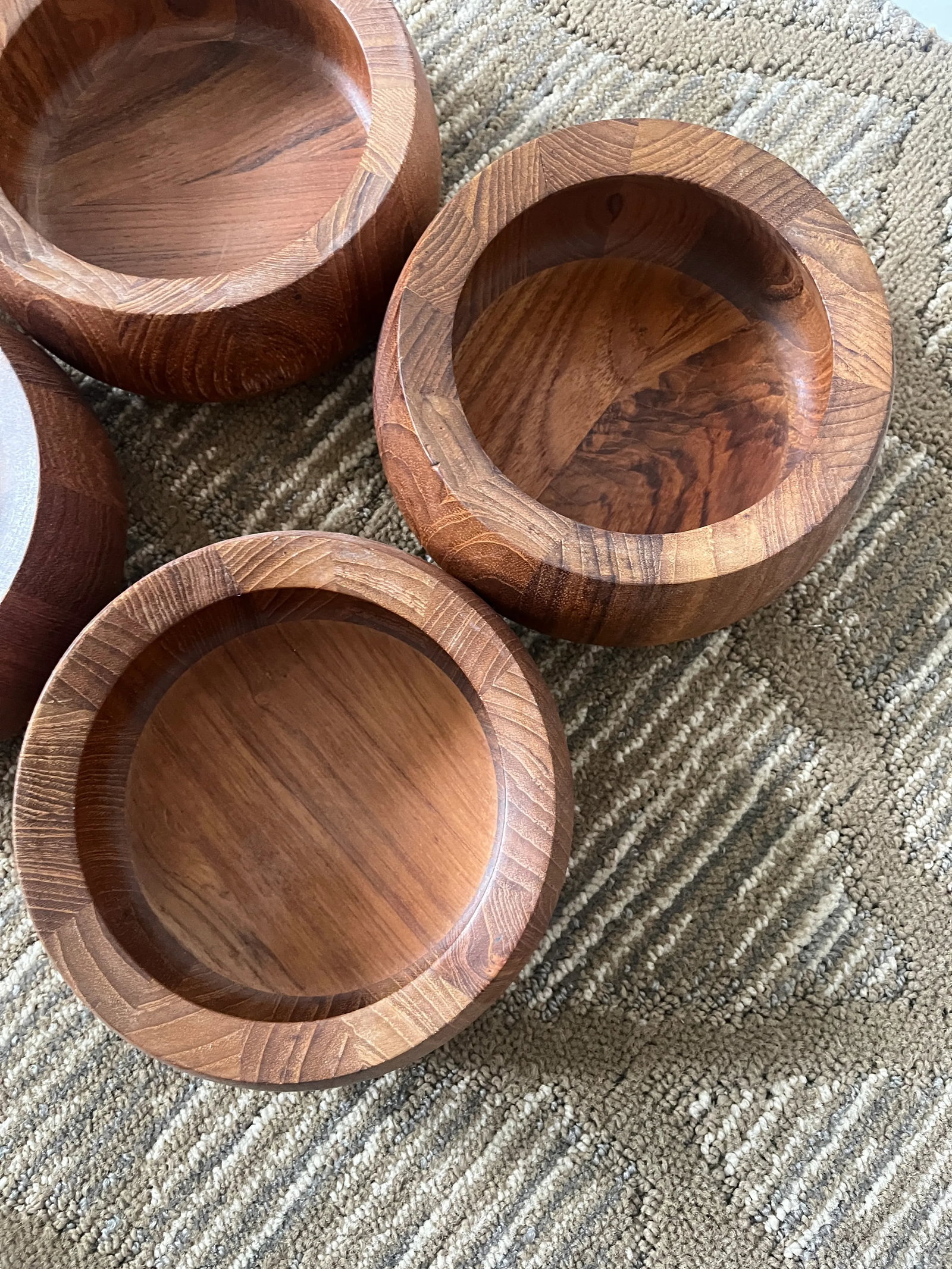 Vintage Dansk Staved Teak Serving Bowls by Jens Quistgaard Jhq Thailand- 6 Pieces - 9