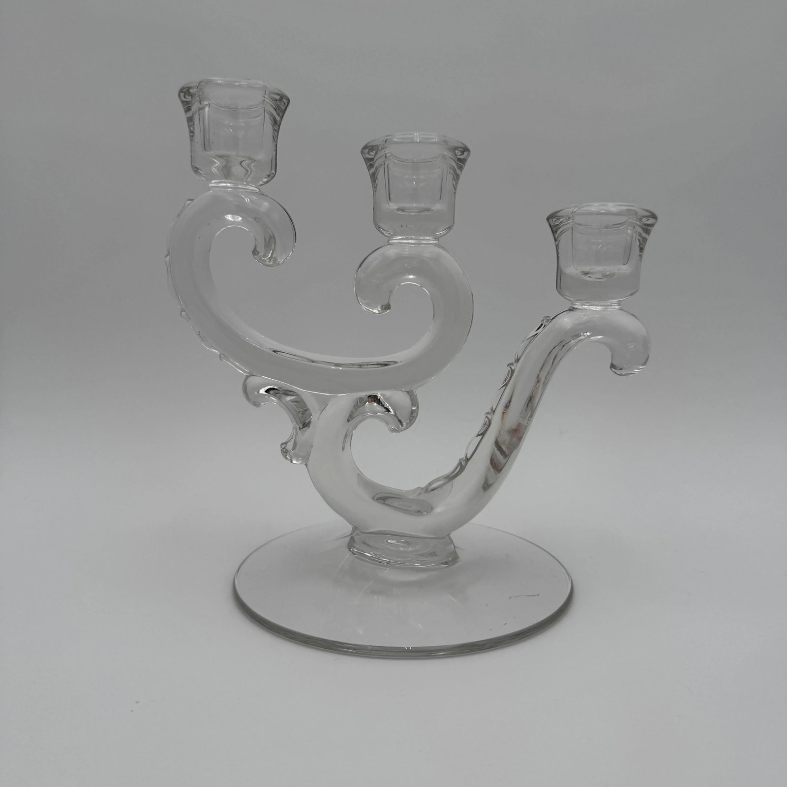 Vintage Fostoria Heather Pattern Triple Light Candlestick Candelabra - 2