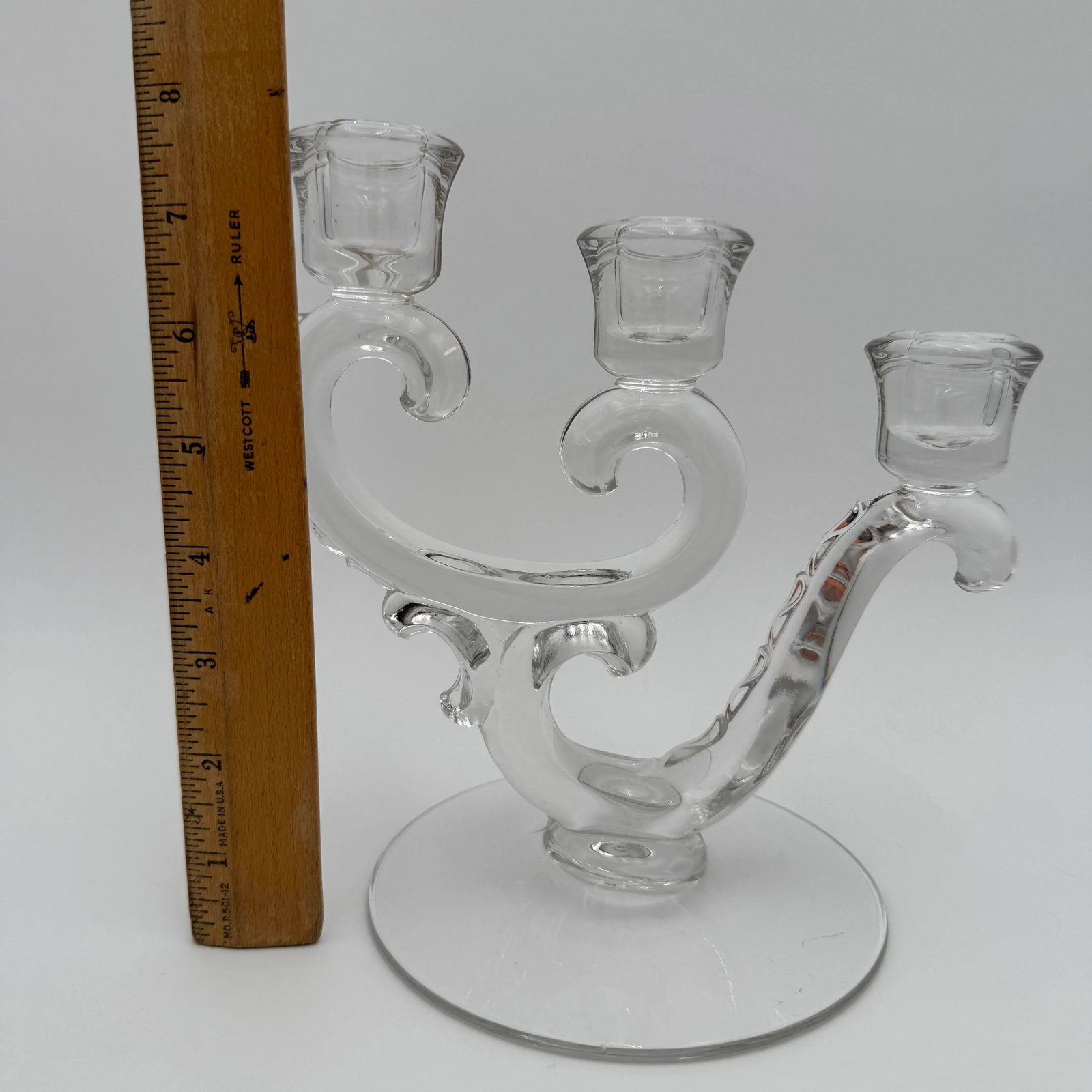 Vintage Fostoria Heather Pattern Triple Light Candlestick Candelabra - 4
