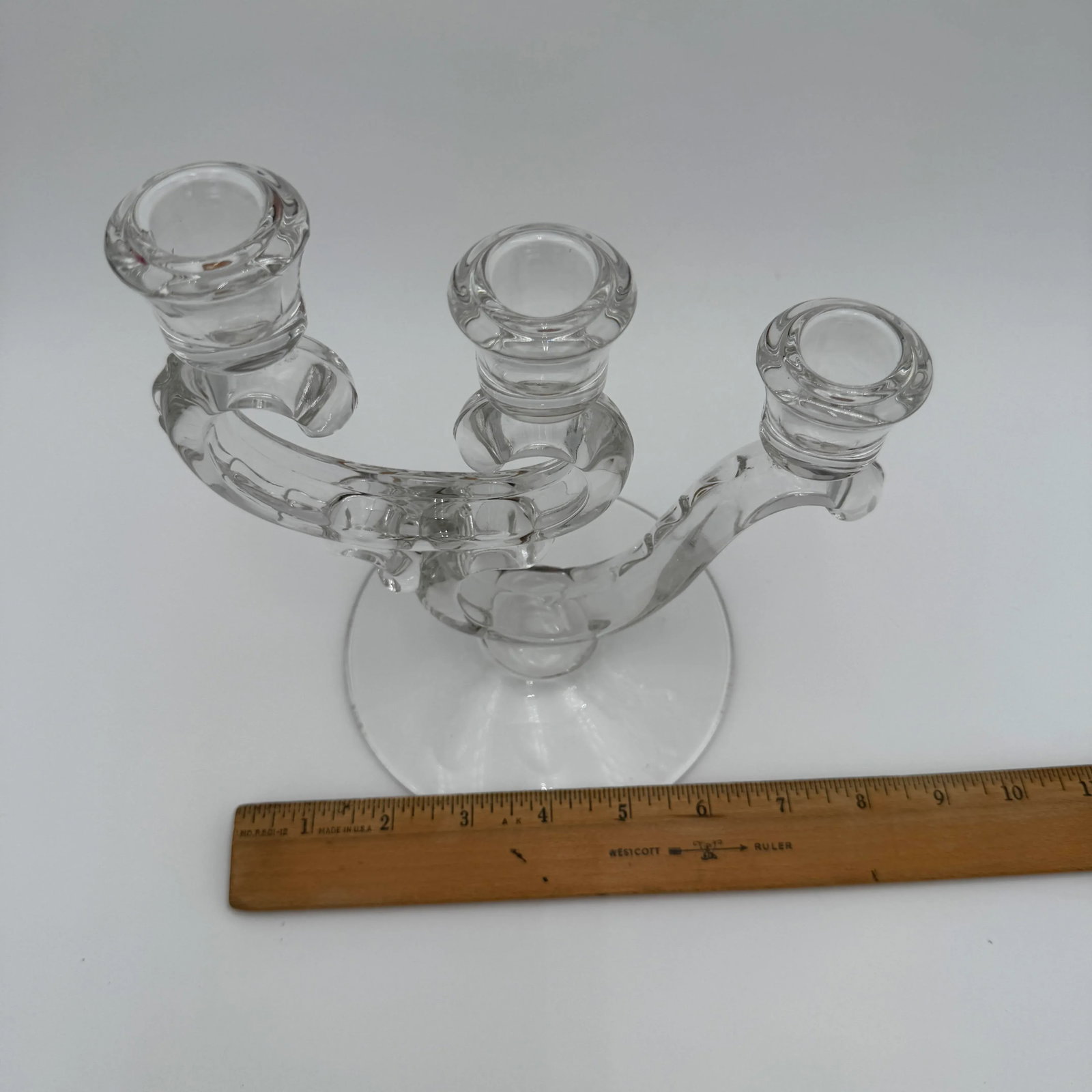 Vintage Fostoria Heather Pattern Triple Light Candlestick Candelabra - 5