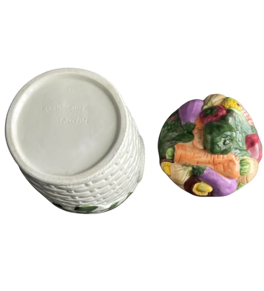 1980s Kung Shing 3D Fruit Vegetables Basket Weave Canister - 3