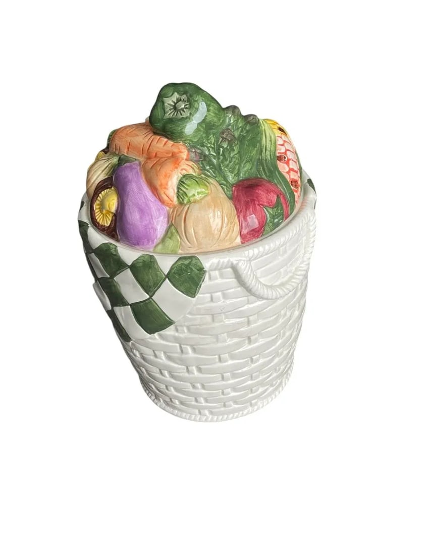1980s Kung Shing 3D Fruit Vegetables Basket Weave Canister - 4