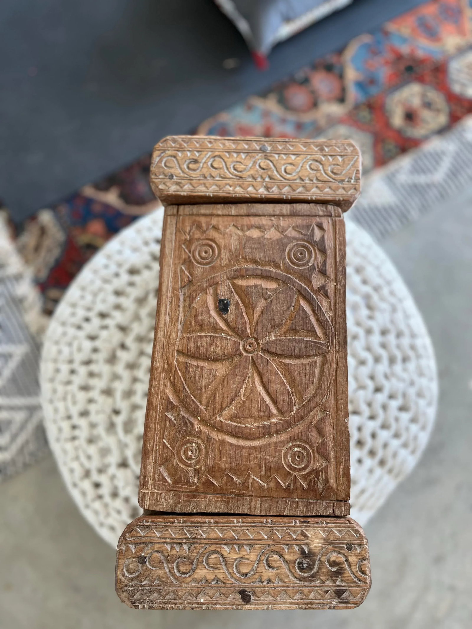 Vintage Handcrafted Carved Hindu Vibhuti Box - 3