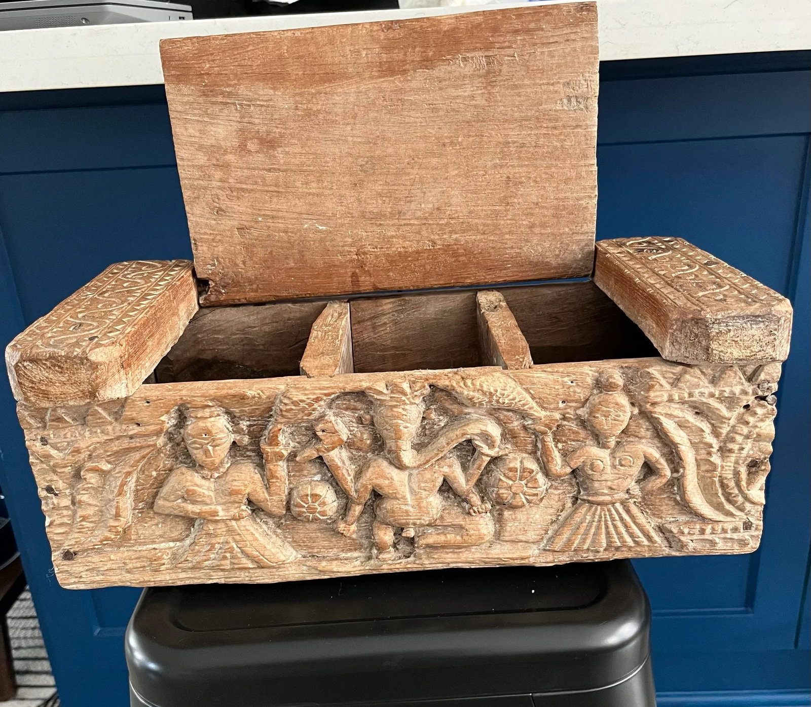 Vintage Handcrafted Carved Hindu Vibhuti Box - 6