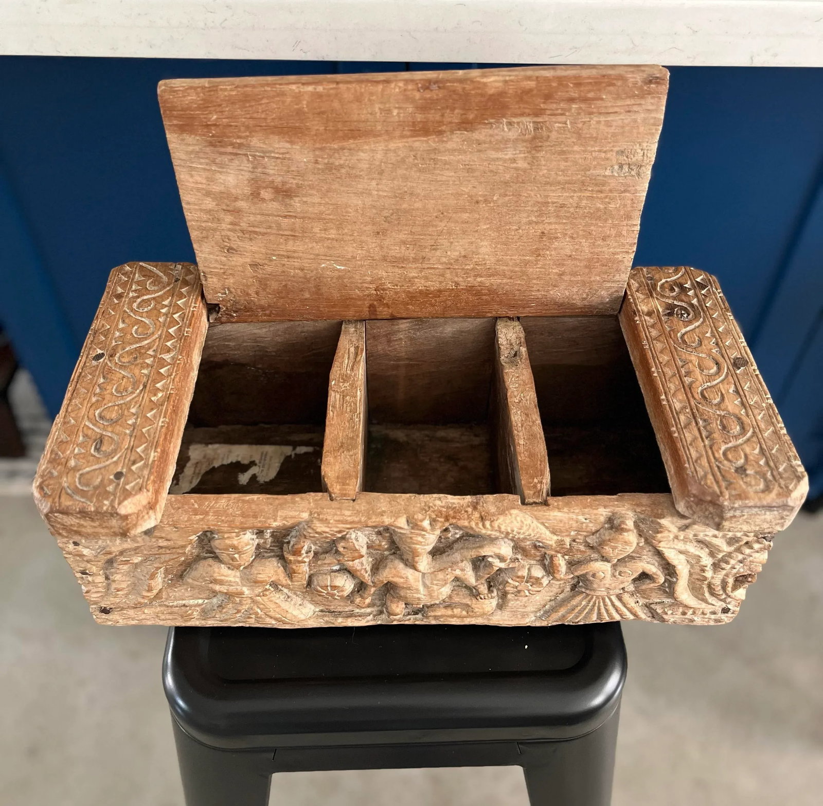 Vintage Handcrafted Carved Hindu Vibhuti Box - 7