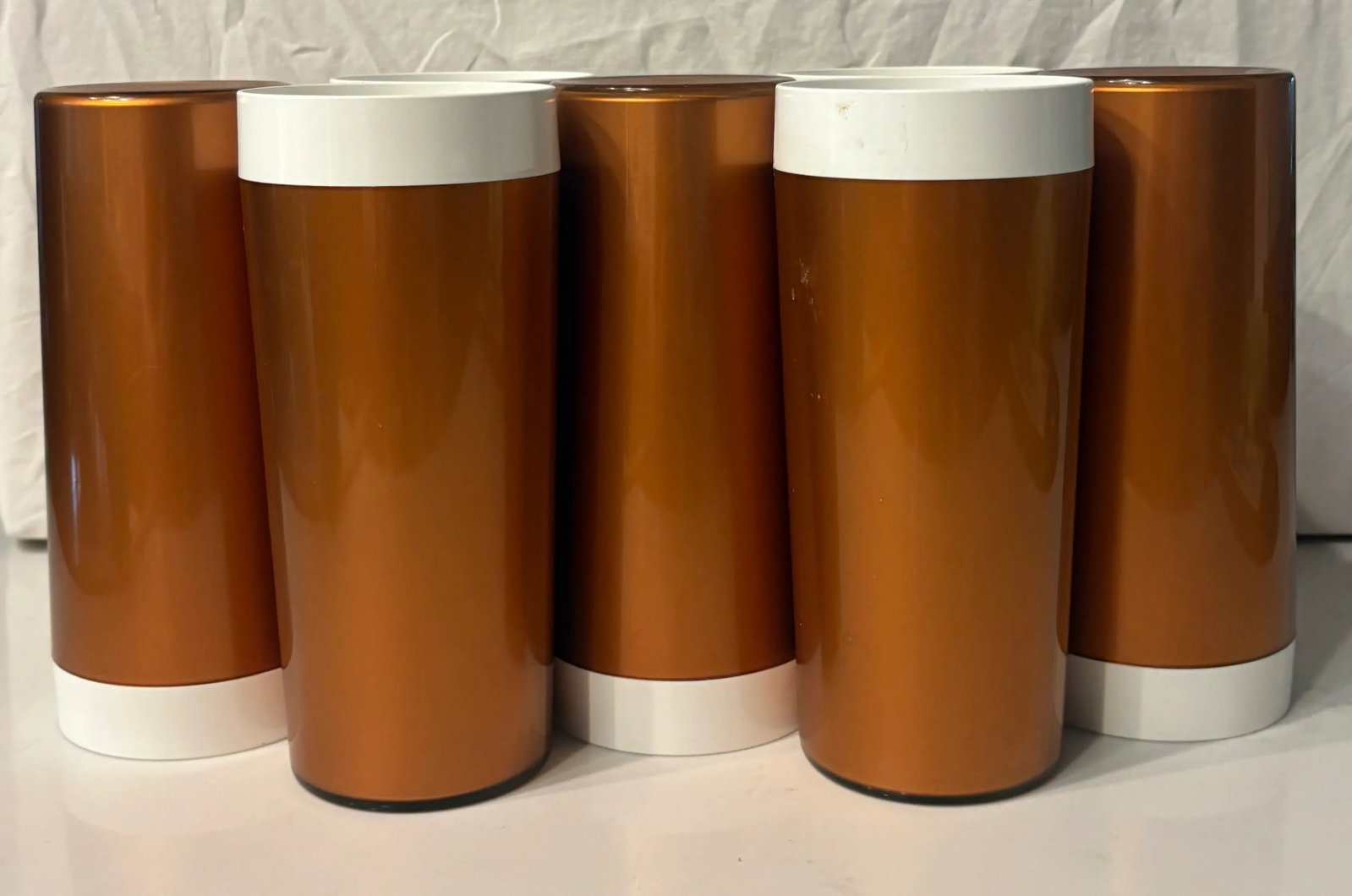 1960's Mid Century Modern Tall Insulated Copper Tumblers - Set of 7 - 2