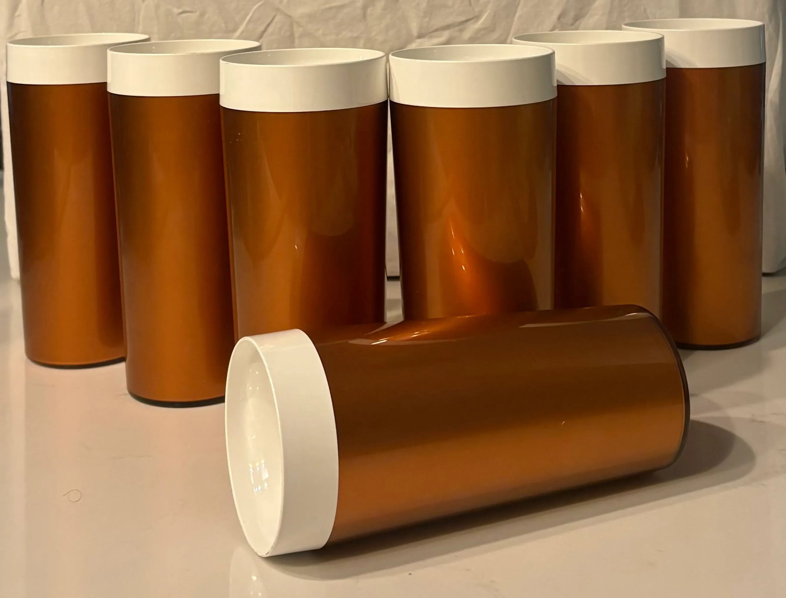 1960's Mid Century Modern Tall Insulated Copper Tumblers - Set of 7 - 9