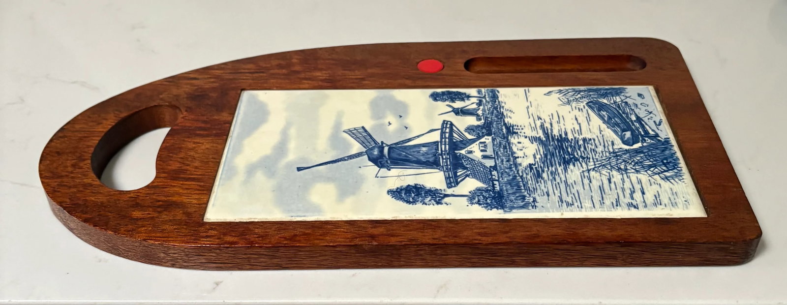 Vintage Delft Tile and Wood Cheeseboard - 6