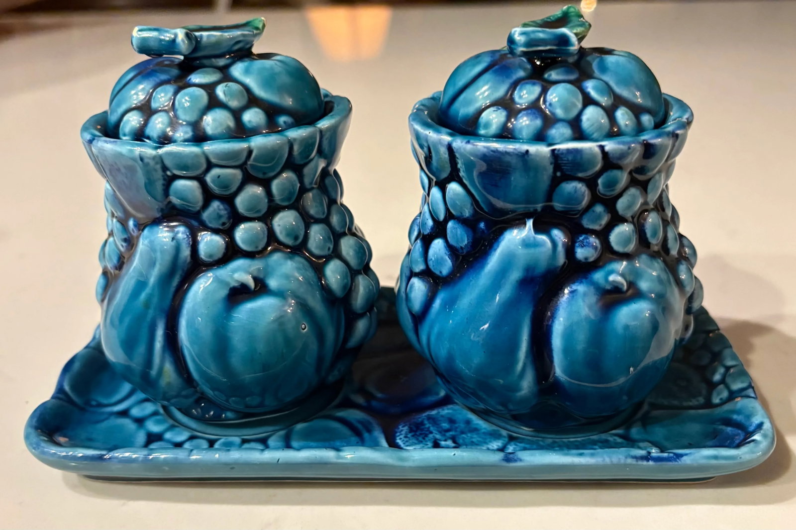 1960's Mood Indigo Blue 3 Piece Condiment Set by Inarco - 3