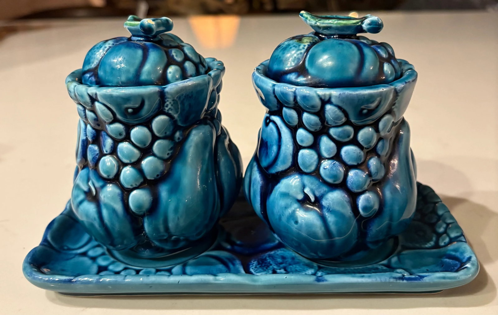 1960's Mood Indigo Blue 3 Piece Condiment Set by Inarco - 4