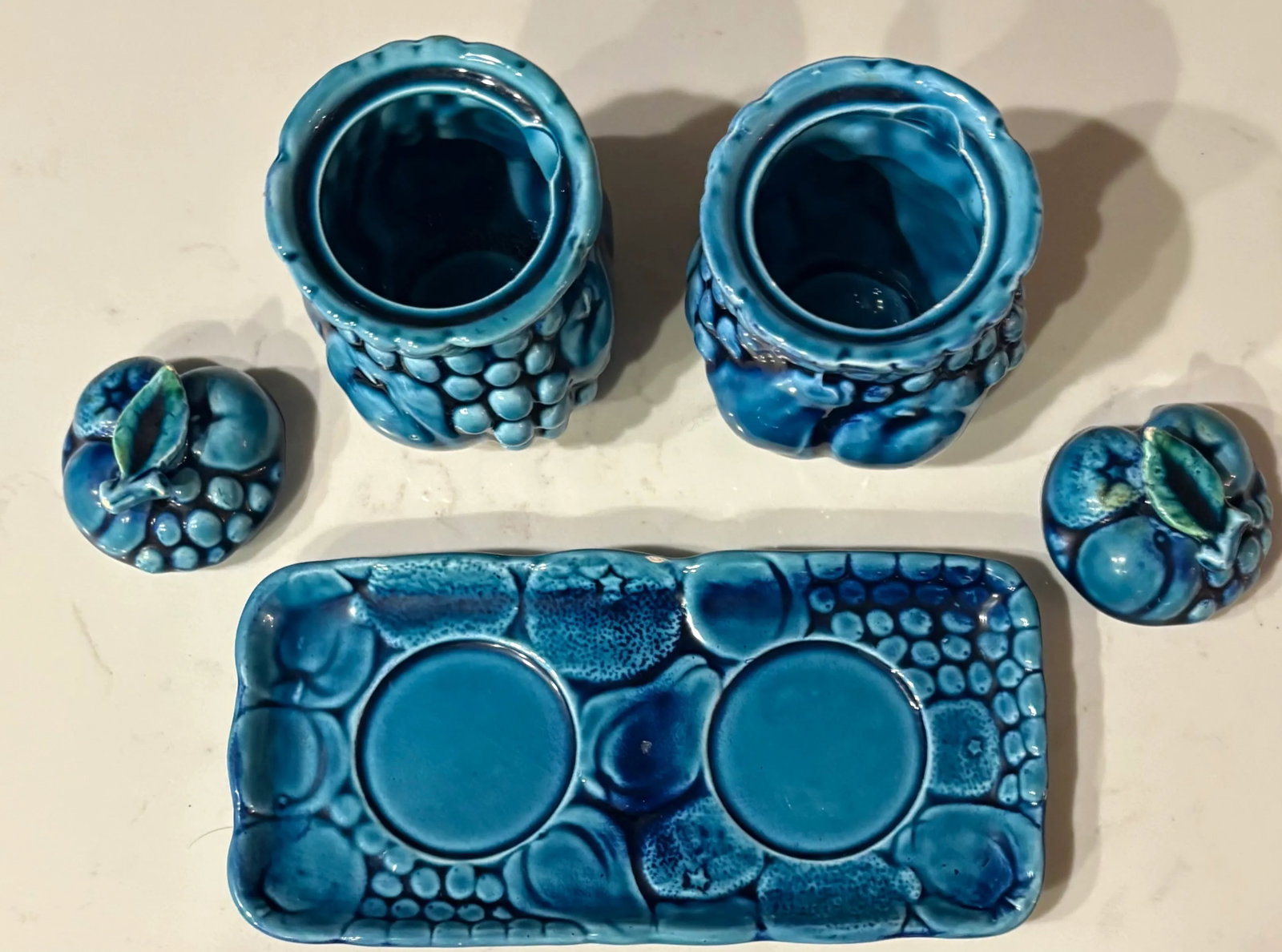 1960's Mood Indigo Blue 3 Piece Condiment Set by Inarco - 5