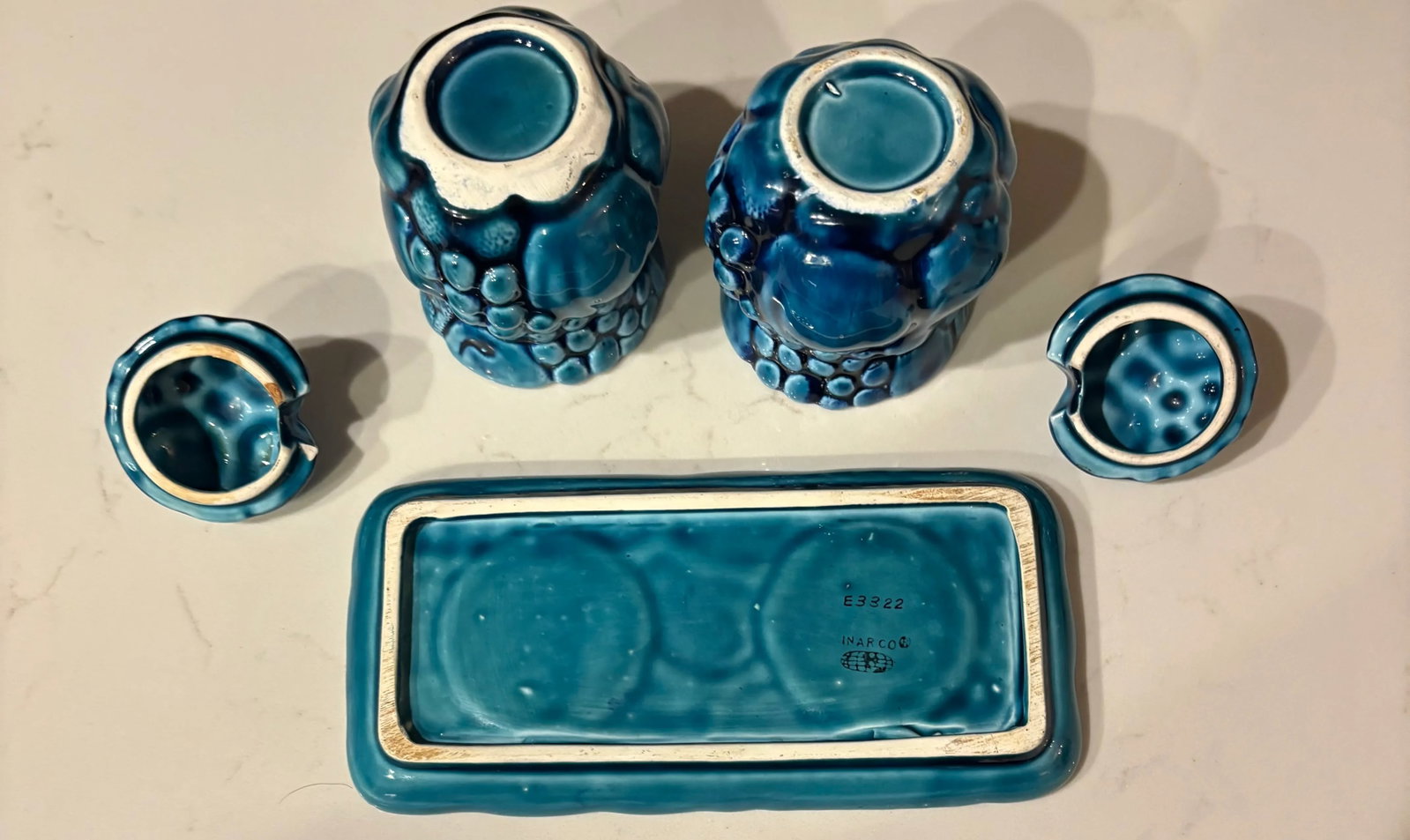 1960's Mood Indigo Blue 3 Piece Condiment Set by Inarco - 6
