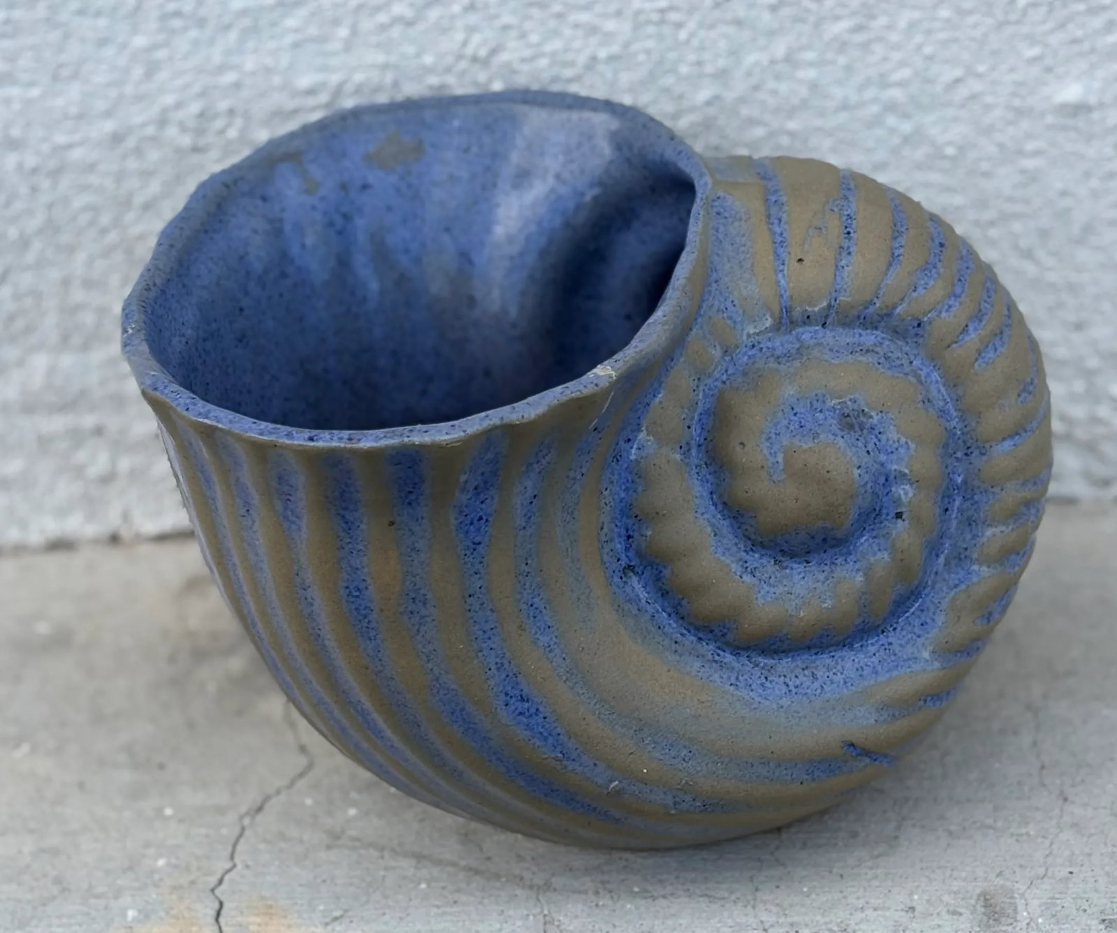 Seaside Chic Blue Glazed Pottery Nautilus Shell Planter - 2