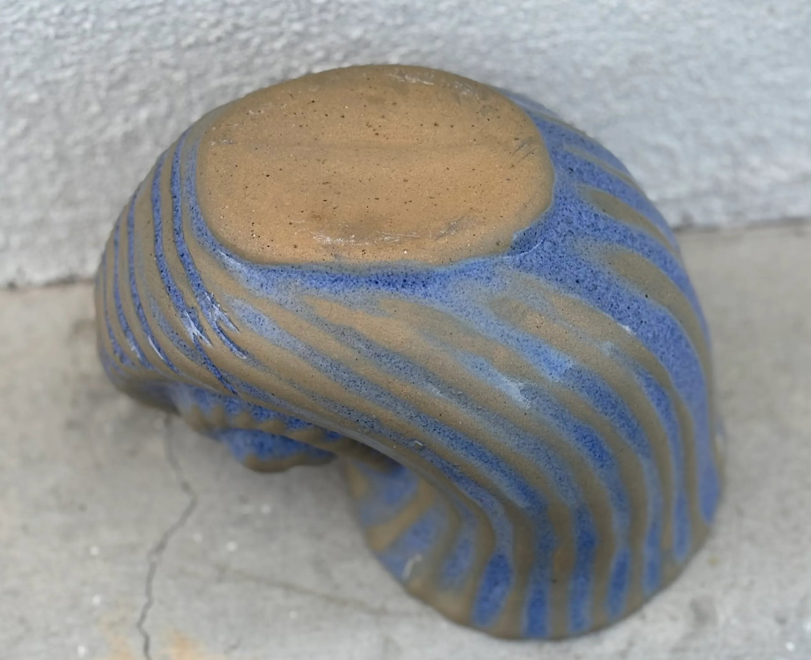 Seaside Chic Blue Glazed Pottery Nautilus Shell Planter - 3