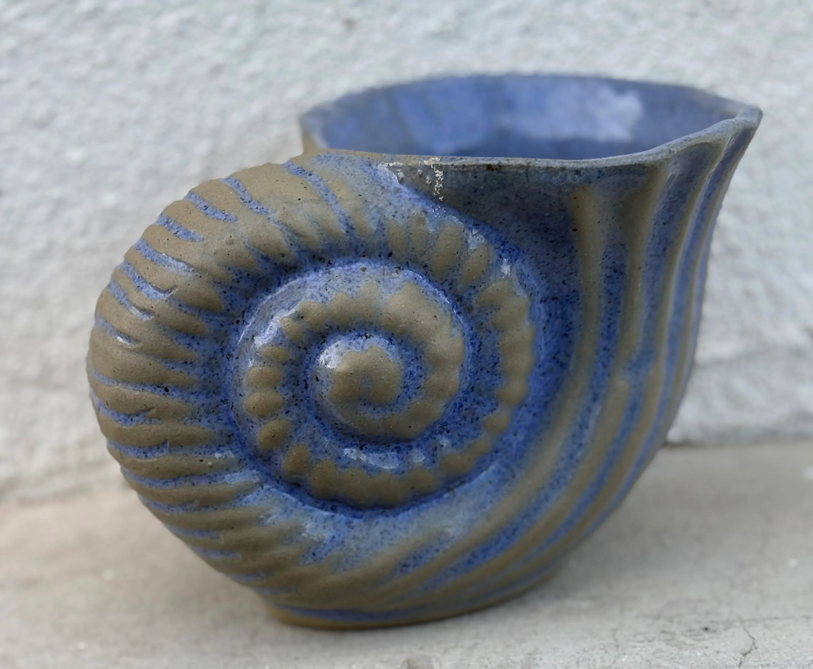 Seaside Chic Blue Glazed Pottery Nautilus Shell Planter - 4
