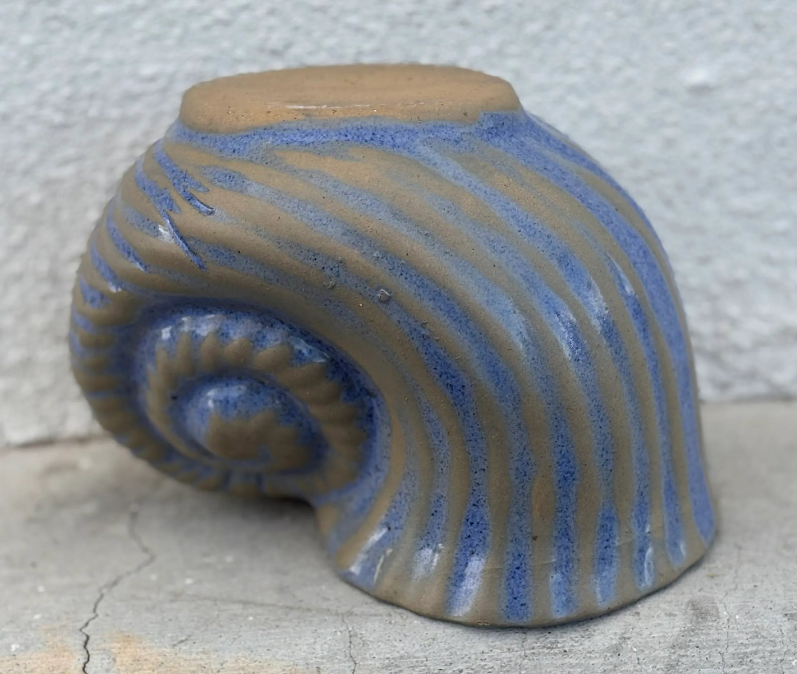 Seaside Chic Blue Glazed Pottery Nautilus Shell Planter - 6