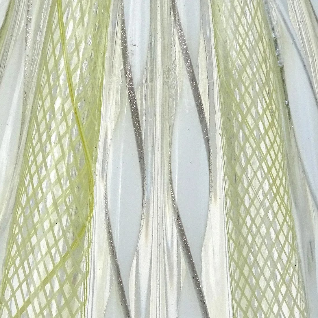 Murano Yellow Zanfirico White Aventurine Ribbon Vintage Italian Art Glass Mid-Century Flower Vase - 7