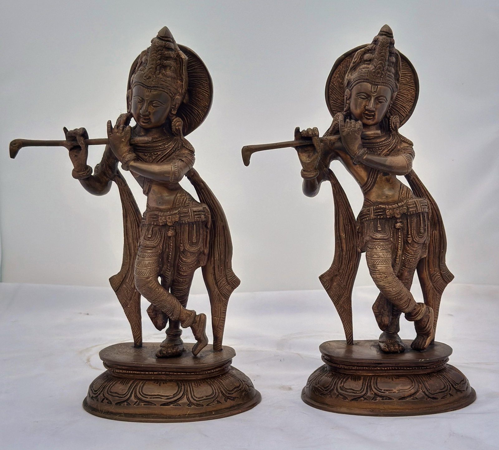 Pair of Vintage Brass Standing Figures of a Krishna, India - 3