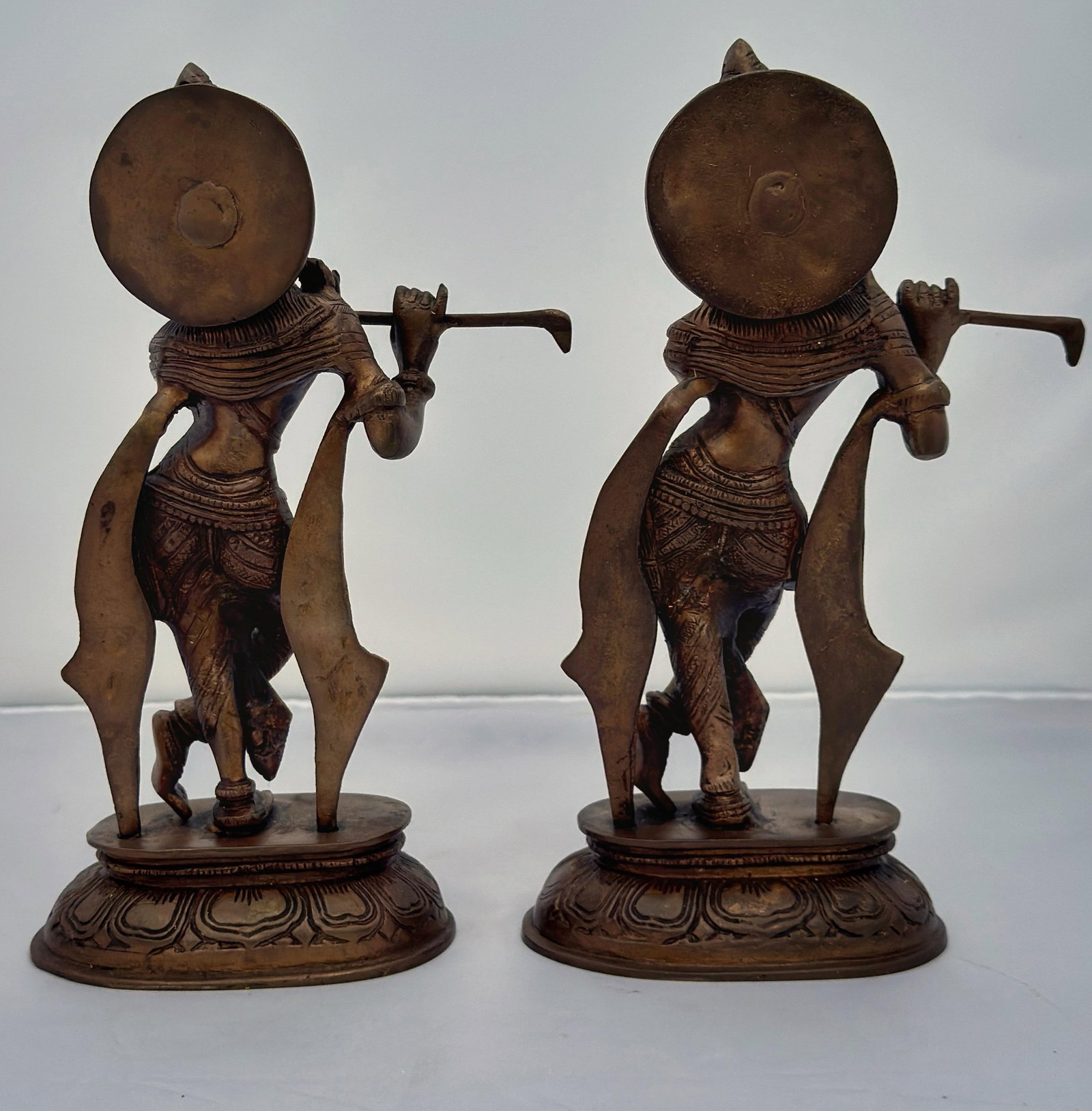 Pair of Vintage Brass Standing Figures of a Krishna, India - 4