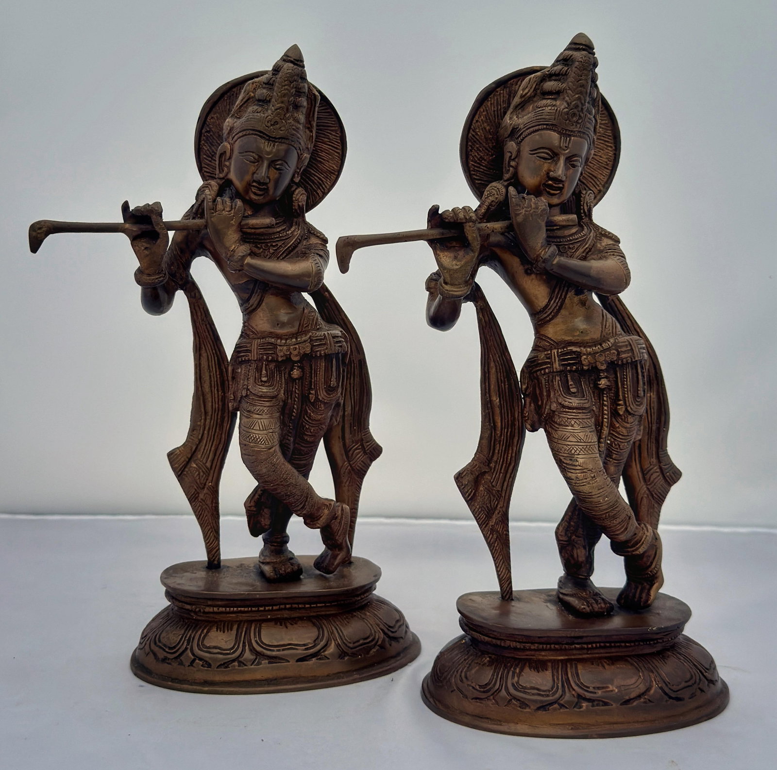 Pair of Vintage Brass Standing Figures of a Krishna, India - 6