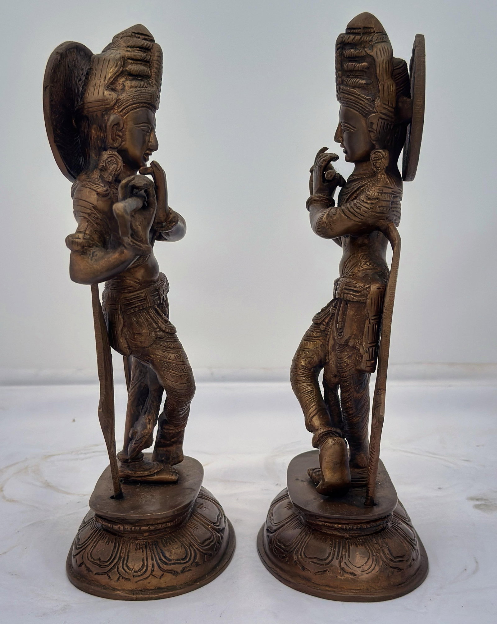 Pair of Vintage Brass Standing Figures of a Krishna, India - 8