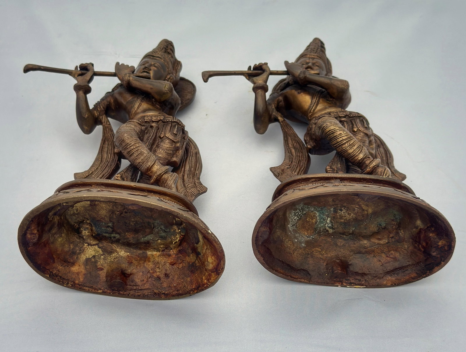 Pair of Vintage Brass Standing Figures of a Krishna, India - 9