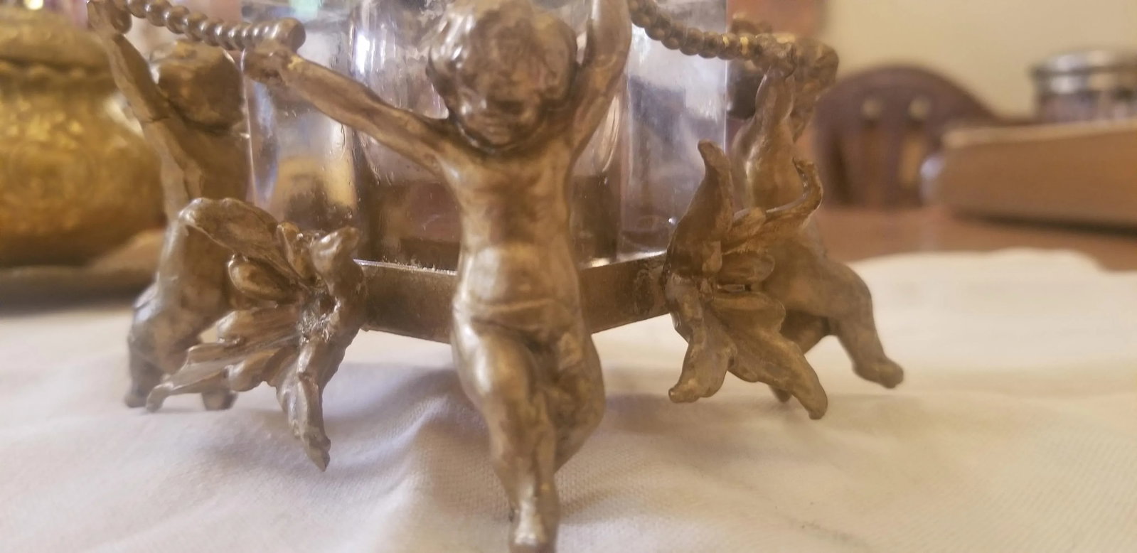 Antique Victorian Brass Inkwell Set of 3 Pieces - 3