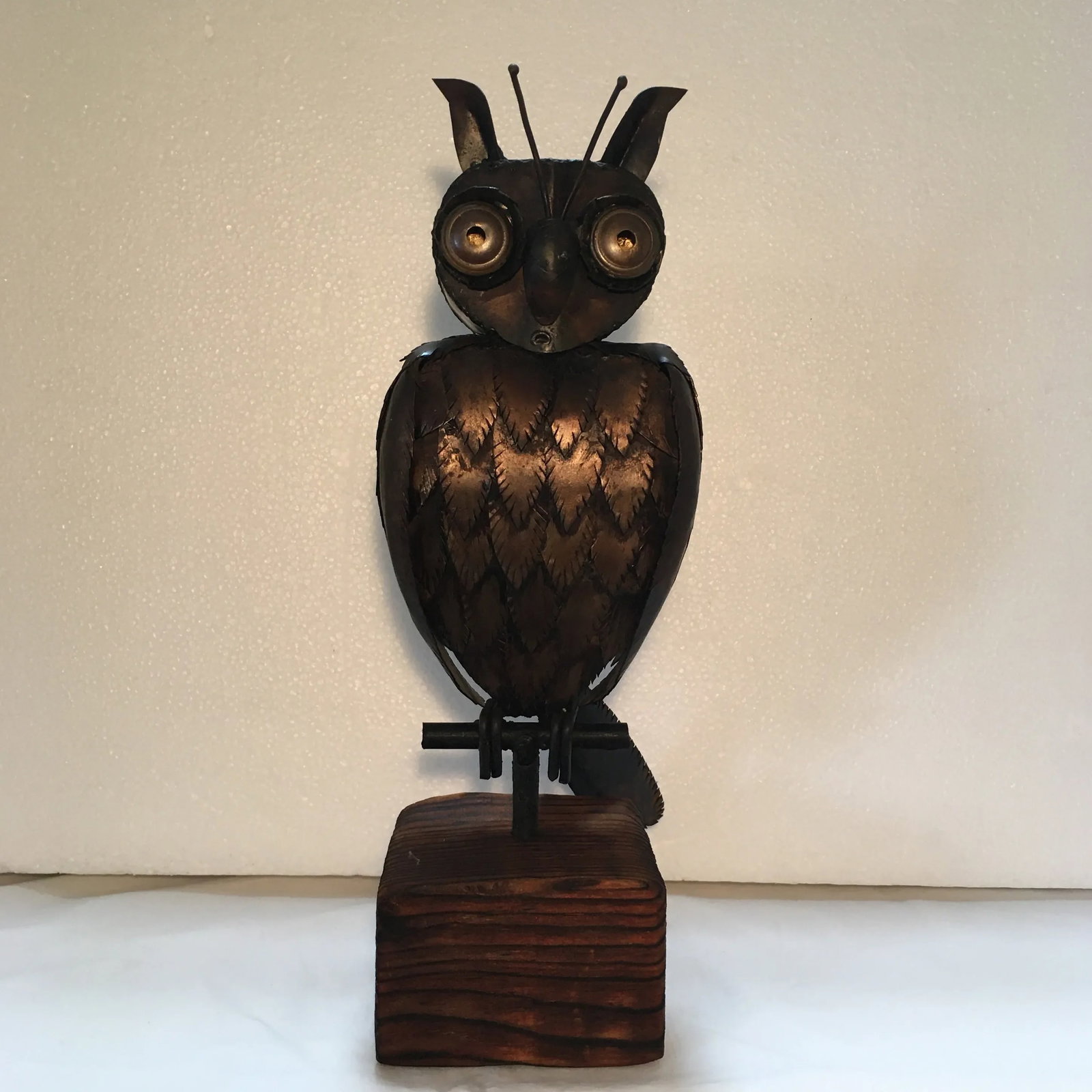 1960s Brutalist Goolgly Eyed Owl Sculpture - 12