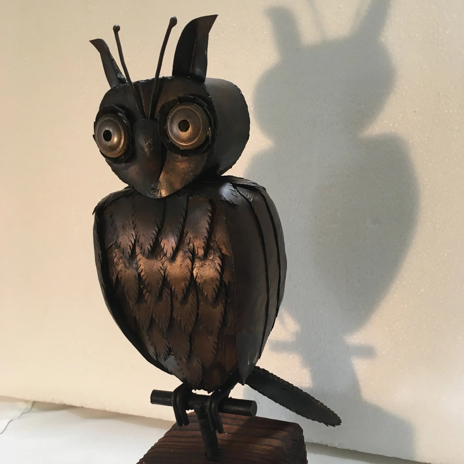 1960s Brutalist Goolgly Eyed Owl Sculpture - 3