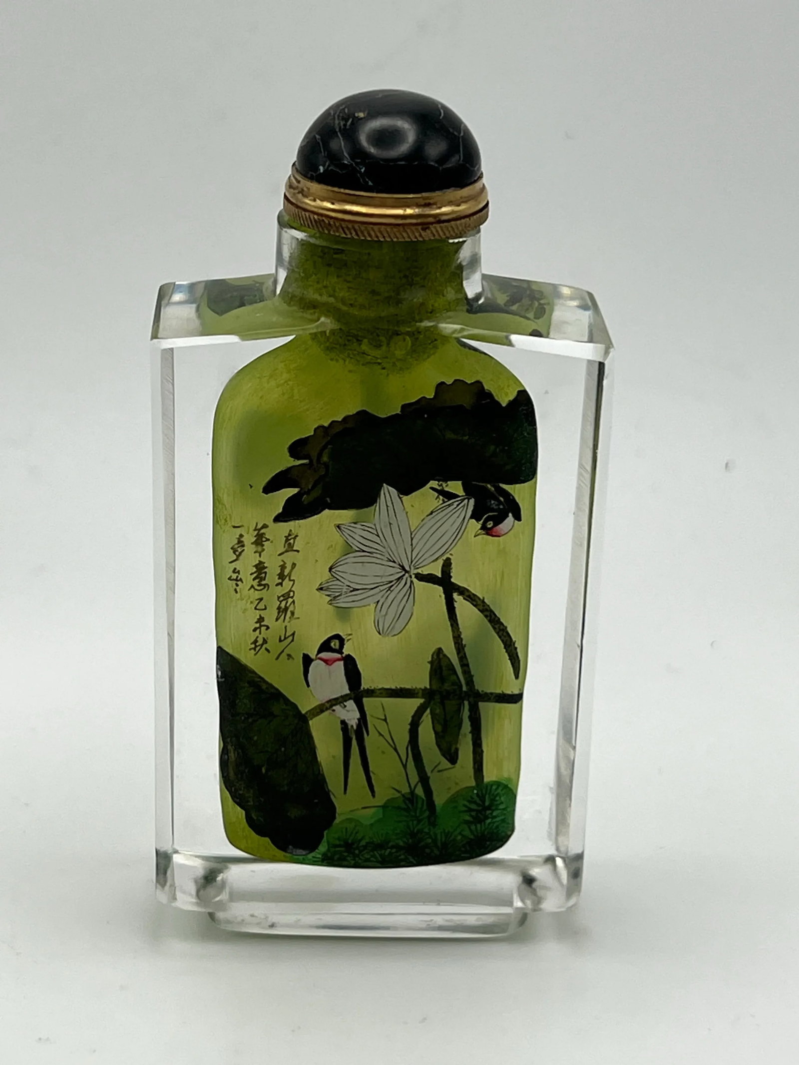 Vintage Inside Painted Crystal Bottle Dated 1955 - 2