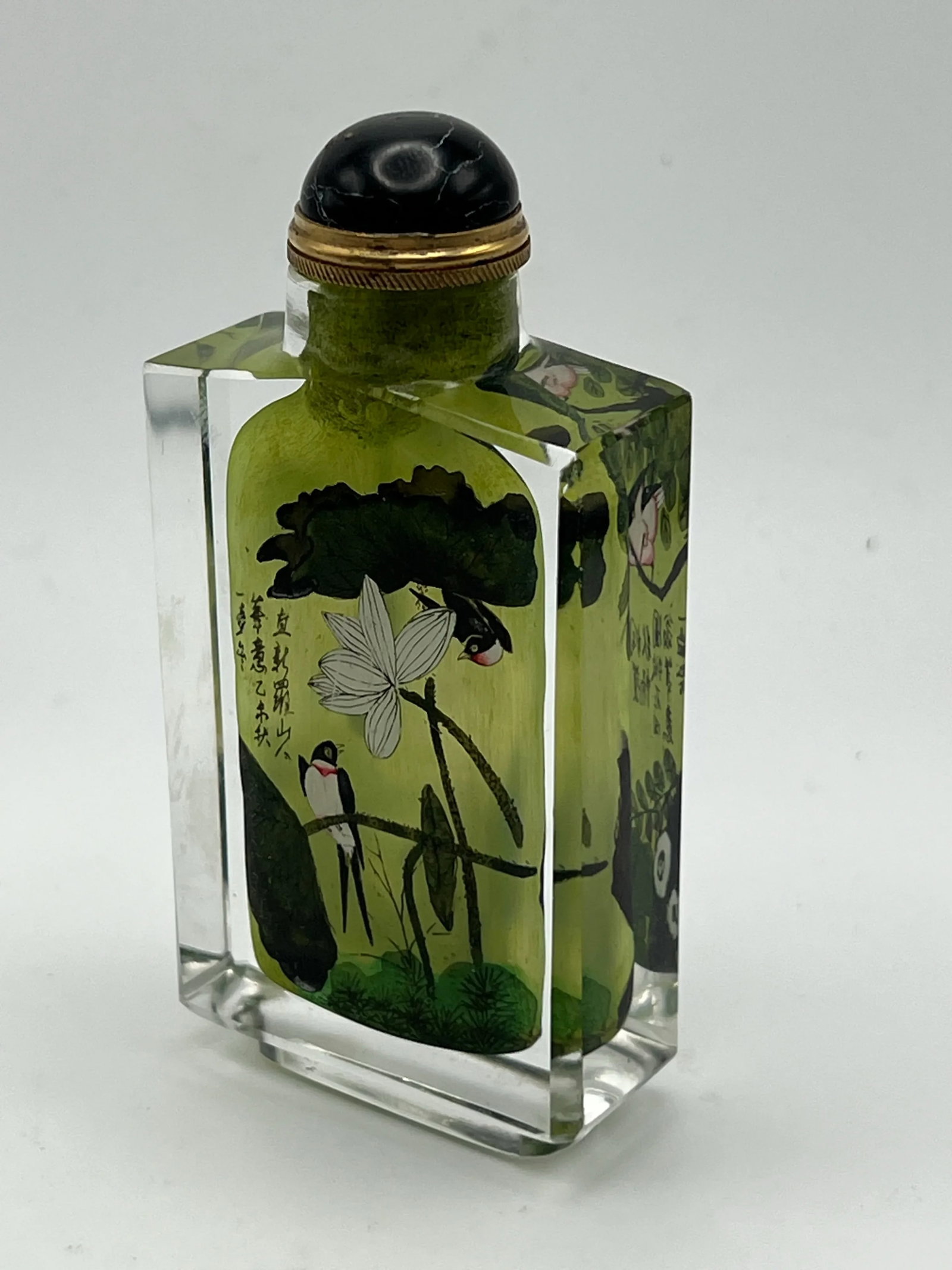 Vintage Inside Painted Crystal Bottle Dated 1955 - 3