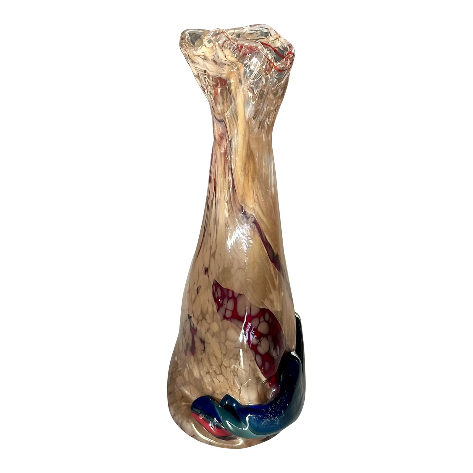 Barbarico Cenedese Art Glass Vase Murano Italy 1970s Post Modern: Rare "Barbarico" Cenedese Vase circa 1970s, using the techniques of applied and hand blown glass. This is achieved by high temperature. wrapping molten glass around the body of the vase. There are