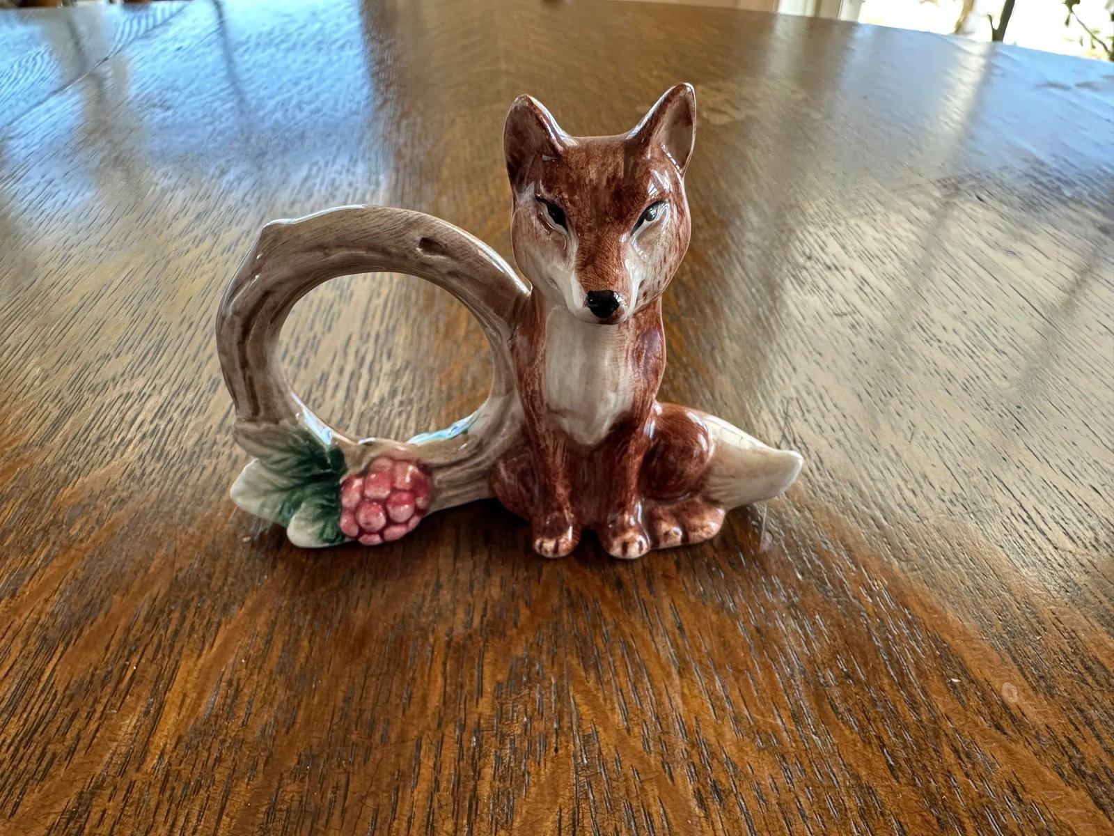 1990's Fitz & Floyd Reynard the Fox With Log Woodland Floral Ceramic Napkin Rings - Set of 4 - 4