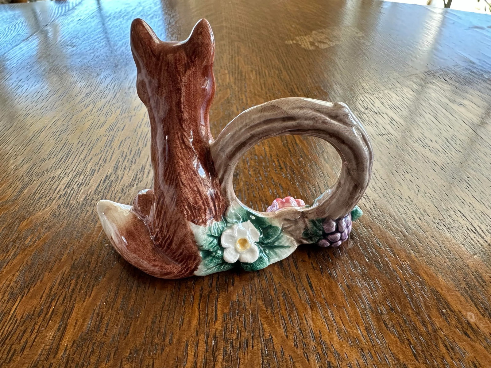 1990's Fitz & Floyd Reynard the Fox With Log Woodland Floral Ceramic Napkin Rings - Set of 4 - 5