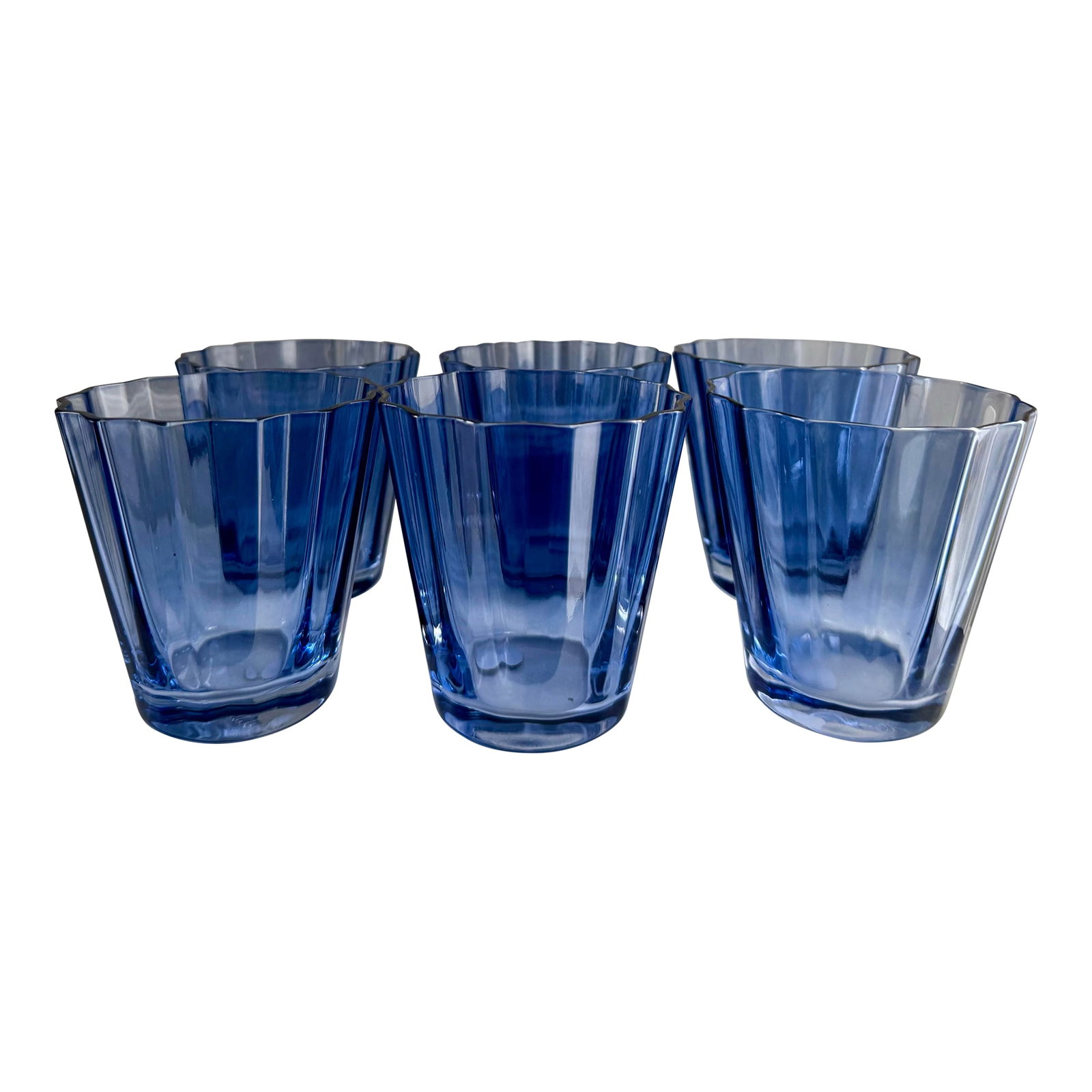 Estelle Colored Sunday Lowball Glasses - Set of 6: - Made by glass artisans in Poland - Dimensions: 3.75 inches tall x 3.5 inches wide - Capacity: 9 ounces Condition: Imperfections: No Imperfections Condition Notes: New, unused Origin: Poland