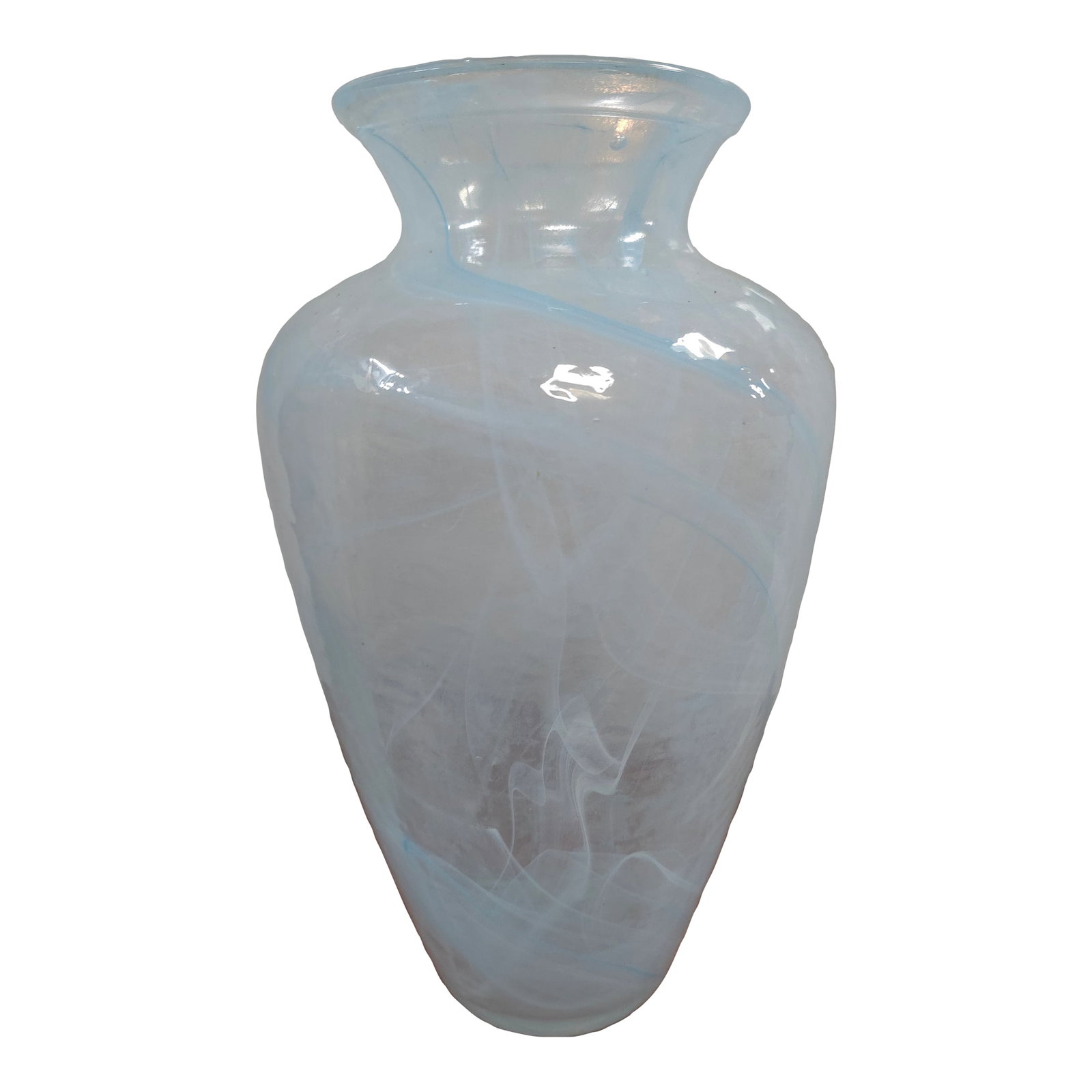 Vintage Italian Art Glass Vase: Beautiful Vintage Italian art glass by Vetreria Operaia, frosted blue swirls all around the glass. Condition: Alterations: Original Condition Unaltered Imperfections: Some Imperfections Condition Note