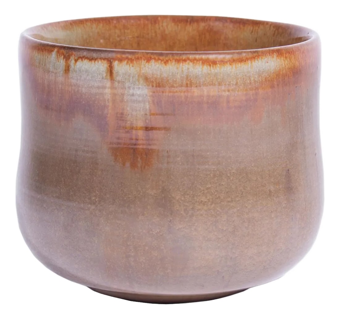 Eugene Deutsch Signed 1945 Studio Pottery Vessel: A 1945 studio pottery vessel by the Hungarian-American ceramic artist Eugene Deutch/Deutsch (1904-1959). This small cup has a brown glaze and is signed and dated to the underside. Condition: