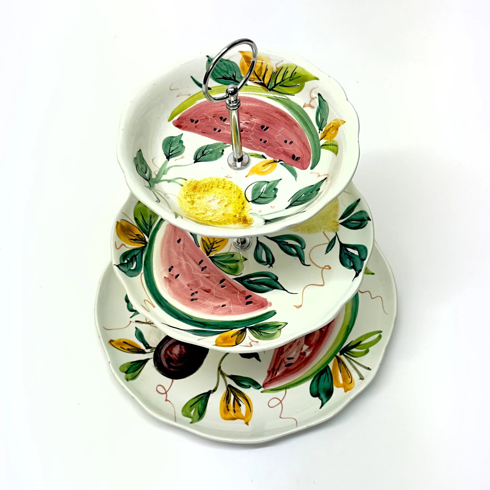 Whimsical Hand-Painted 3-Tier Ceramic Cake Stand - 3