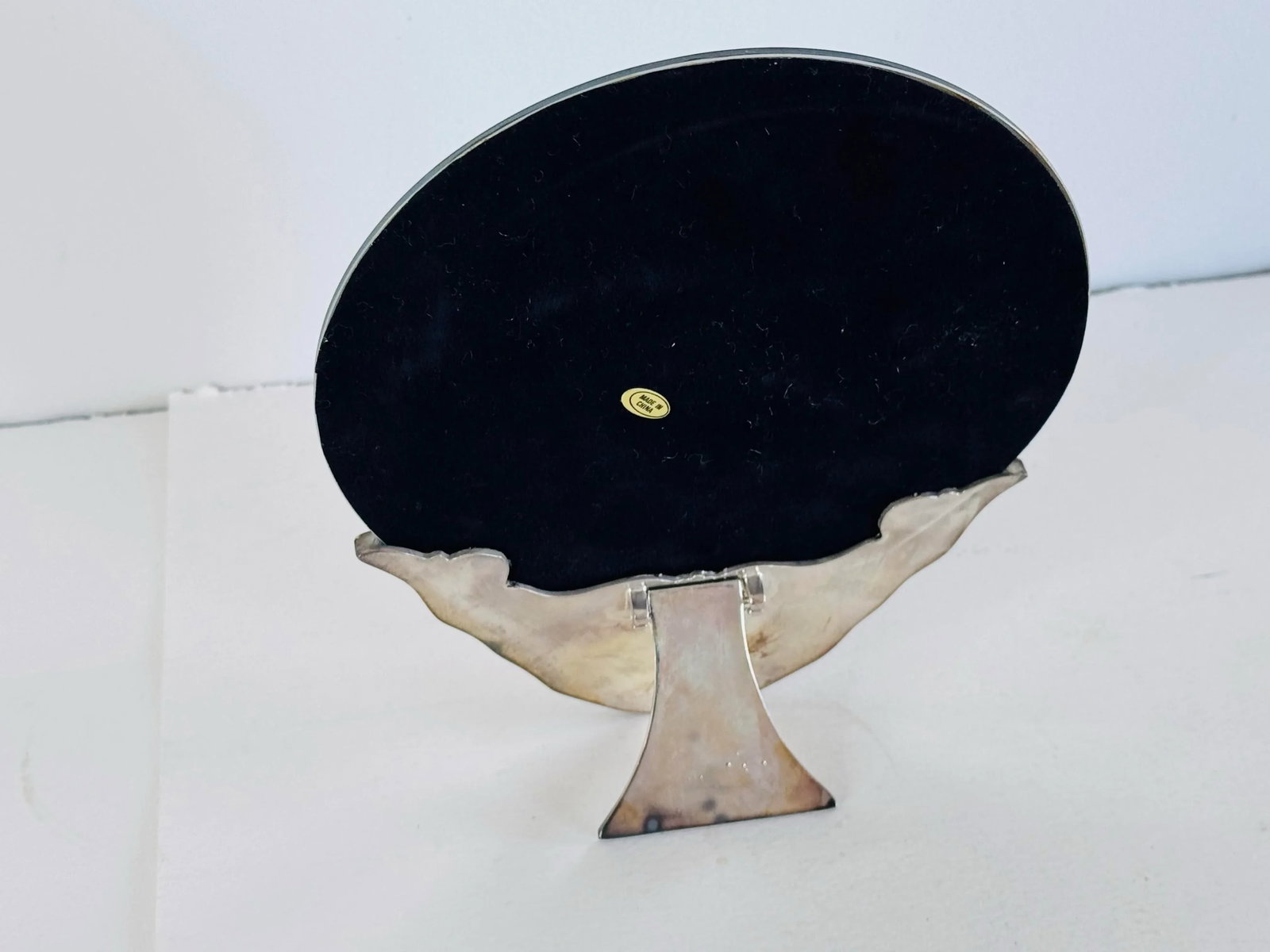 Vintage 1980s Round Table Top Mirror With Silver-Plate Base - 3